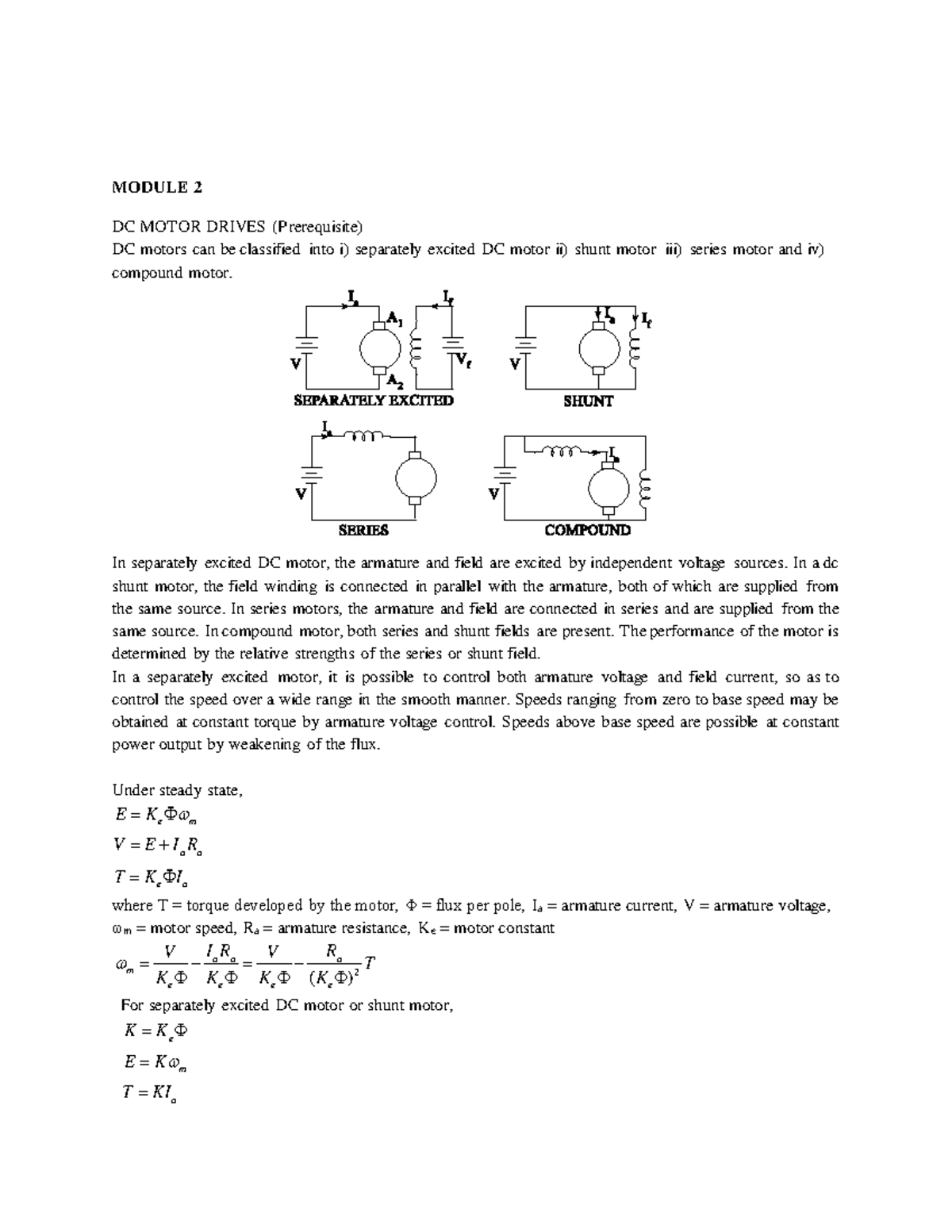 Module 2 notes - ####### MODULE 2 ####### DC MOTOR DRIVES (Prerequisite ...