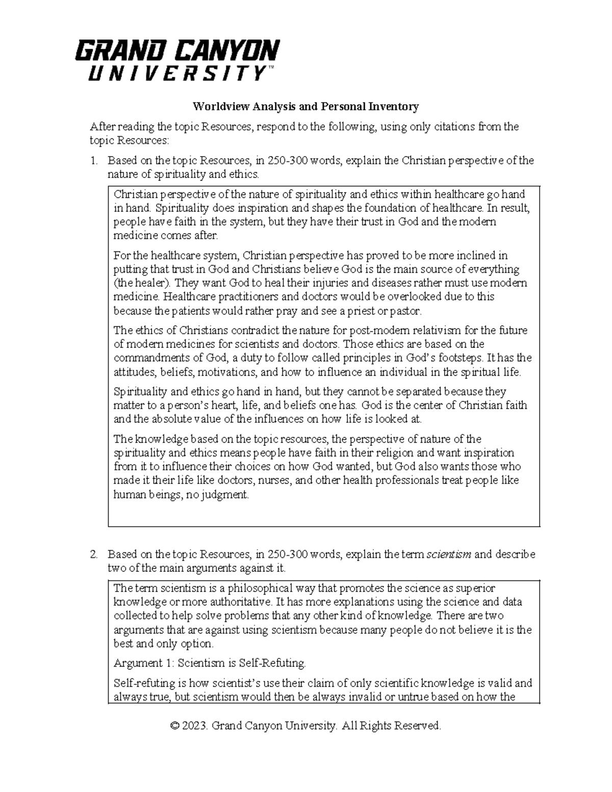 PHI 413V RS T1Worldview Analysis And Personal Inventory - Worldview ...