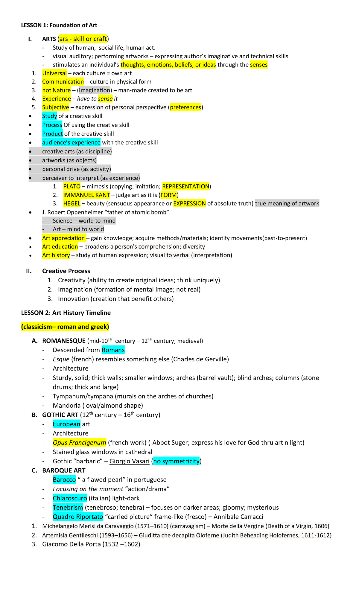 Aap Reviewer 1st Quarter - Lesson 1: Foundation Of Art I. Arts (ars 