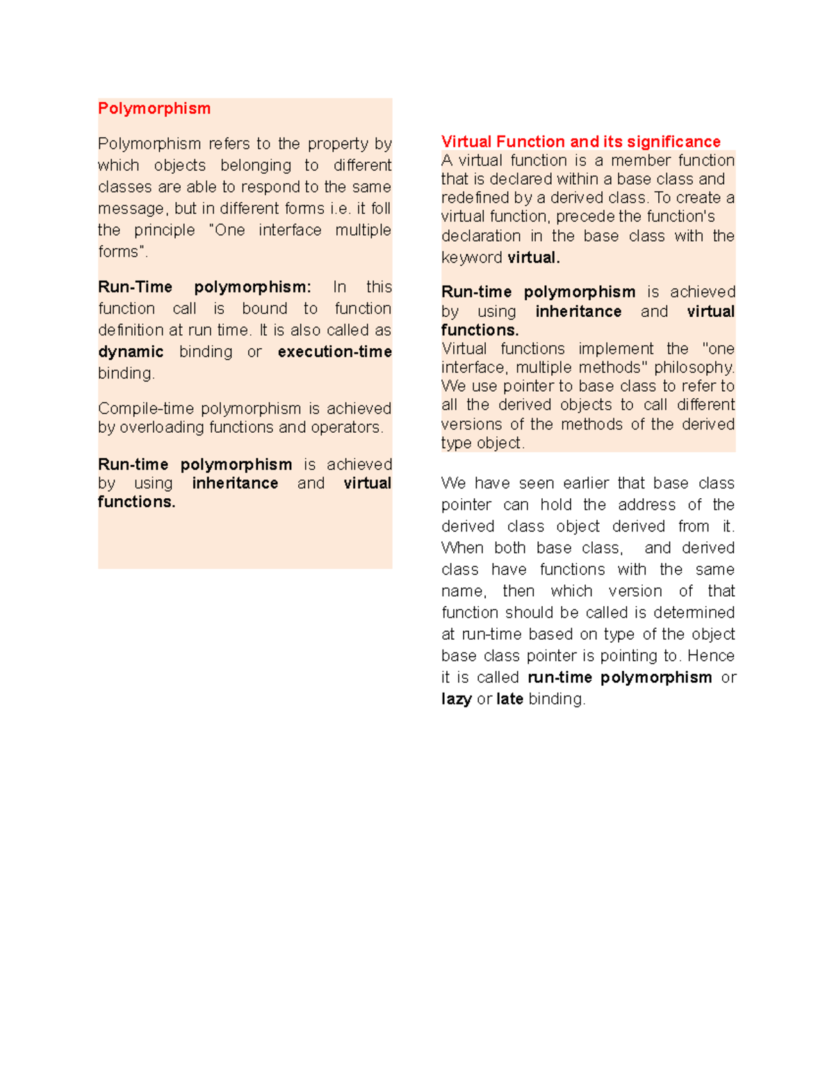Unit 3 Notes Part 2 - EASY TO LEARN - Polymorphism Polymorphism refers ...