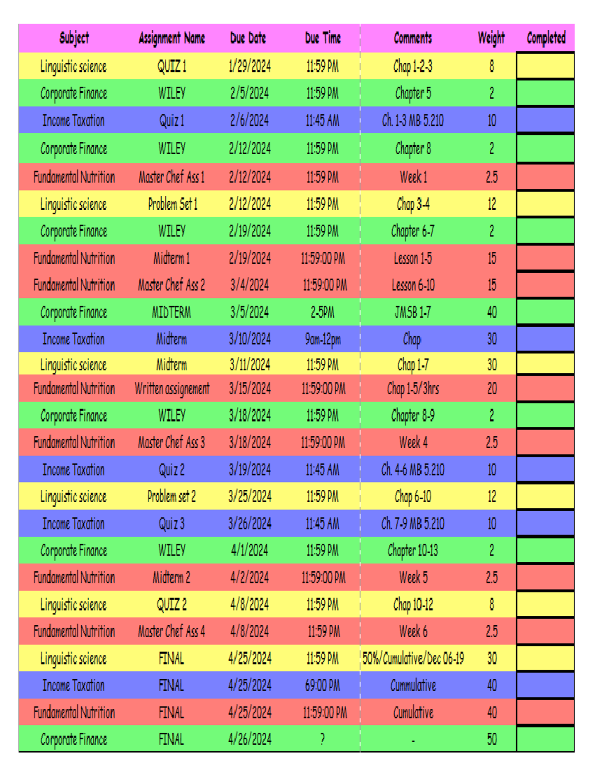 Winter 2024 Schedule - BIOL 203 - Studocu