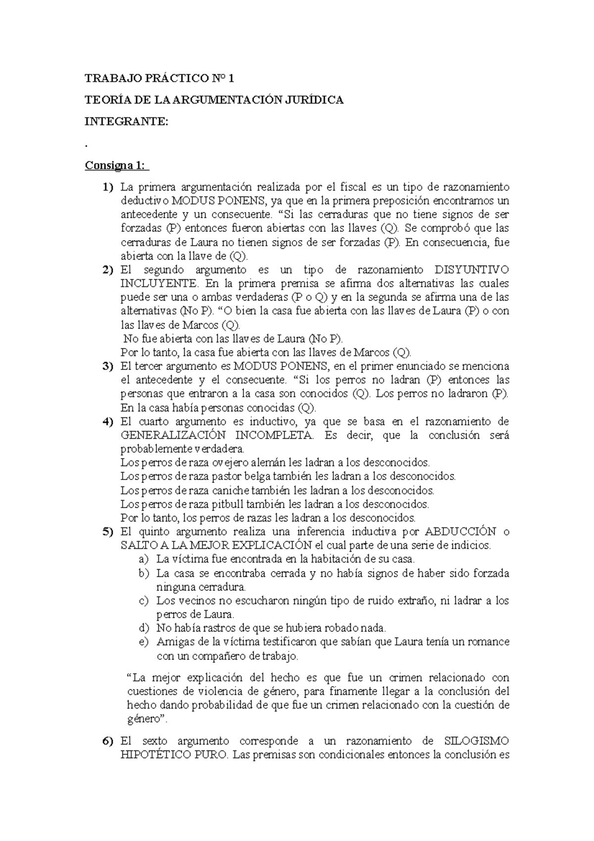 Trabajo Práctico N° 1 Taj Trabajo PrÁctico N° 1 TeorÍa De La ArgumentaciÓn JurÍdica 0039