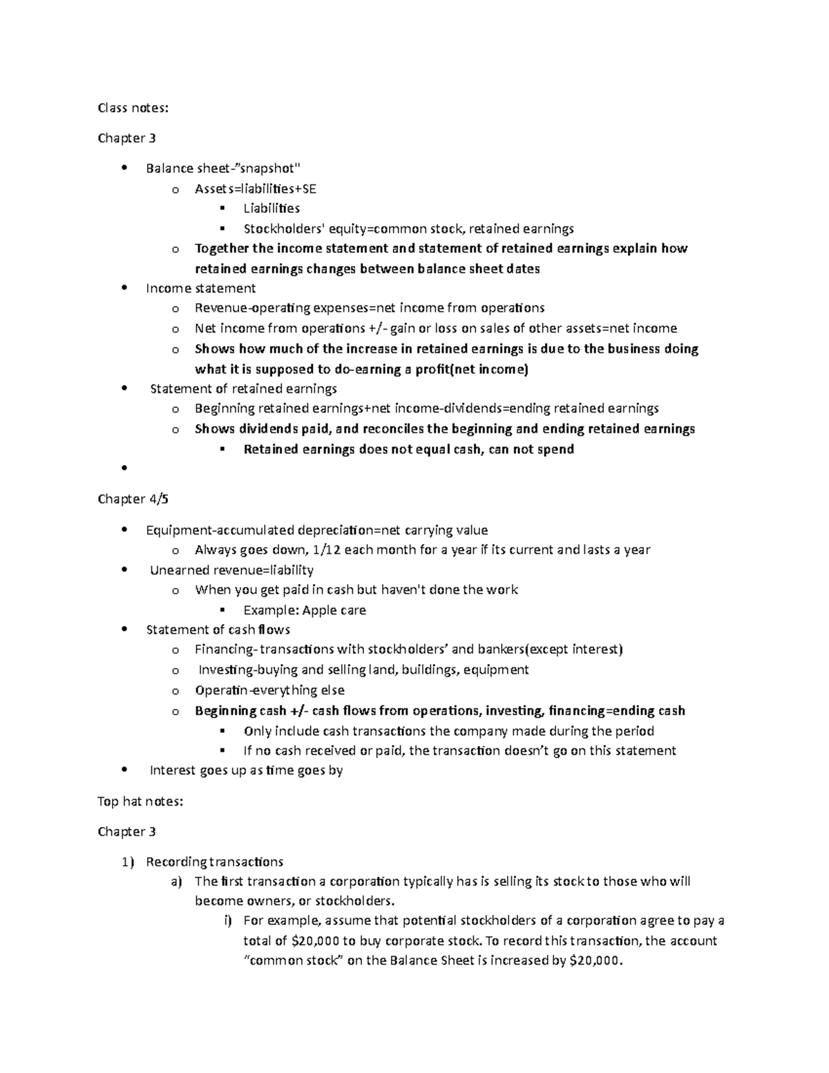 Chapter 3-5 notes - Vivian Winston - Class notes: Chapter 3 Balance ...