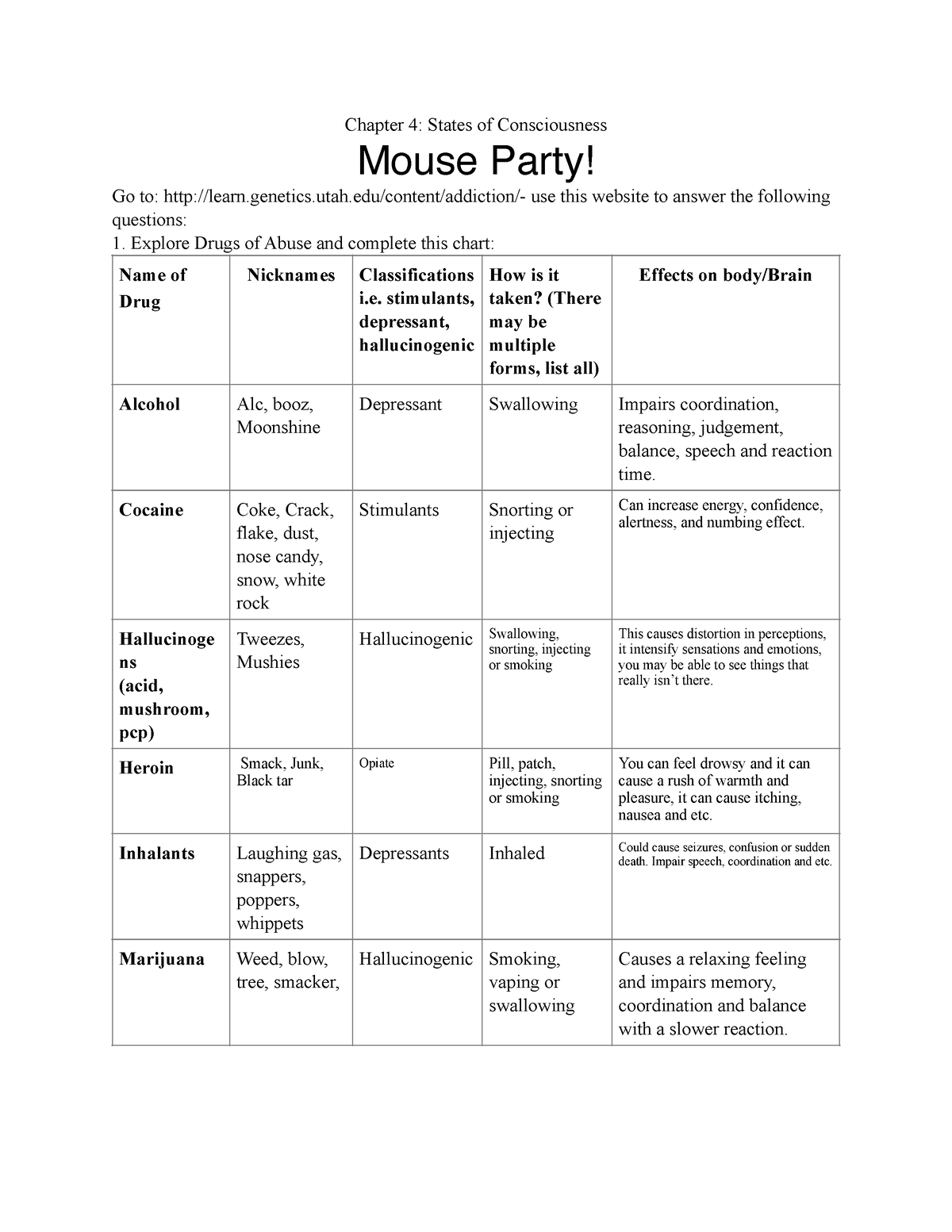 General Psychology Mouse Party Copy Chapter 4 States Of Consciousness Mouse Party Go To 