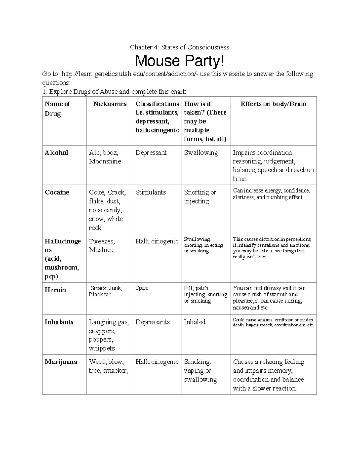 General Psychology Mouse Party Copy Chapter 4 States Of Consciousness Mouse Party Go To 