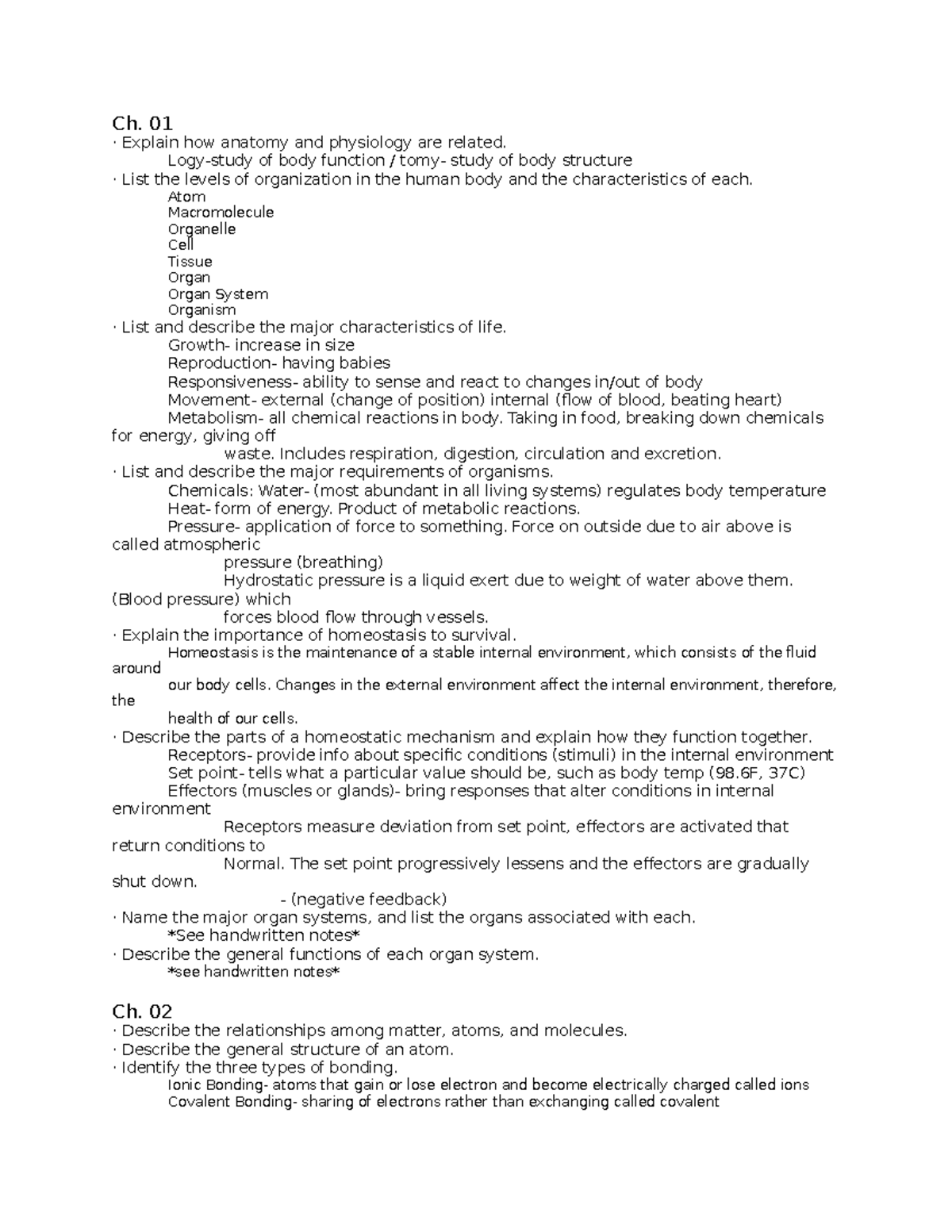 Bio notes - anatomy and physiology - Ch. 01 · Explain how anatomy and ...