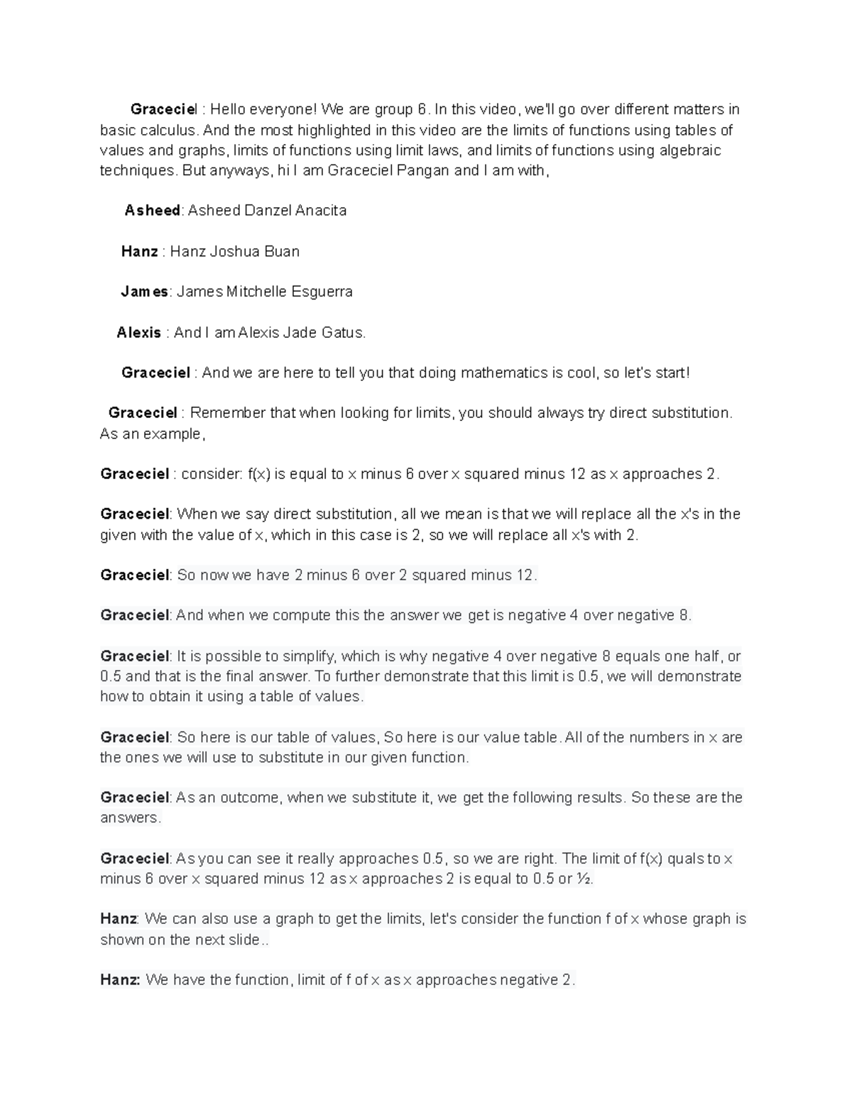 Bascal-script - none - Graceciel : Hello everyone! We are group 6. In ...