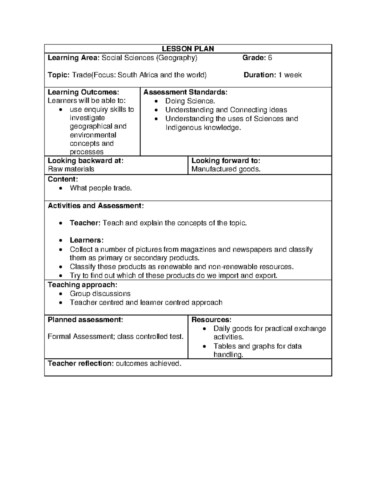 Lesson Plan(Social Sciences) - LESSON PLAN Learning Area: Social ...