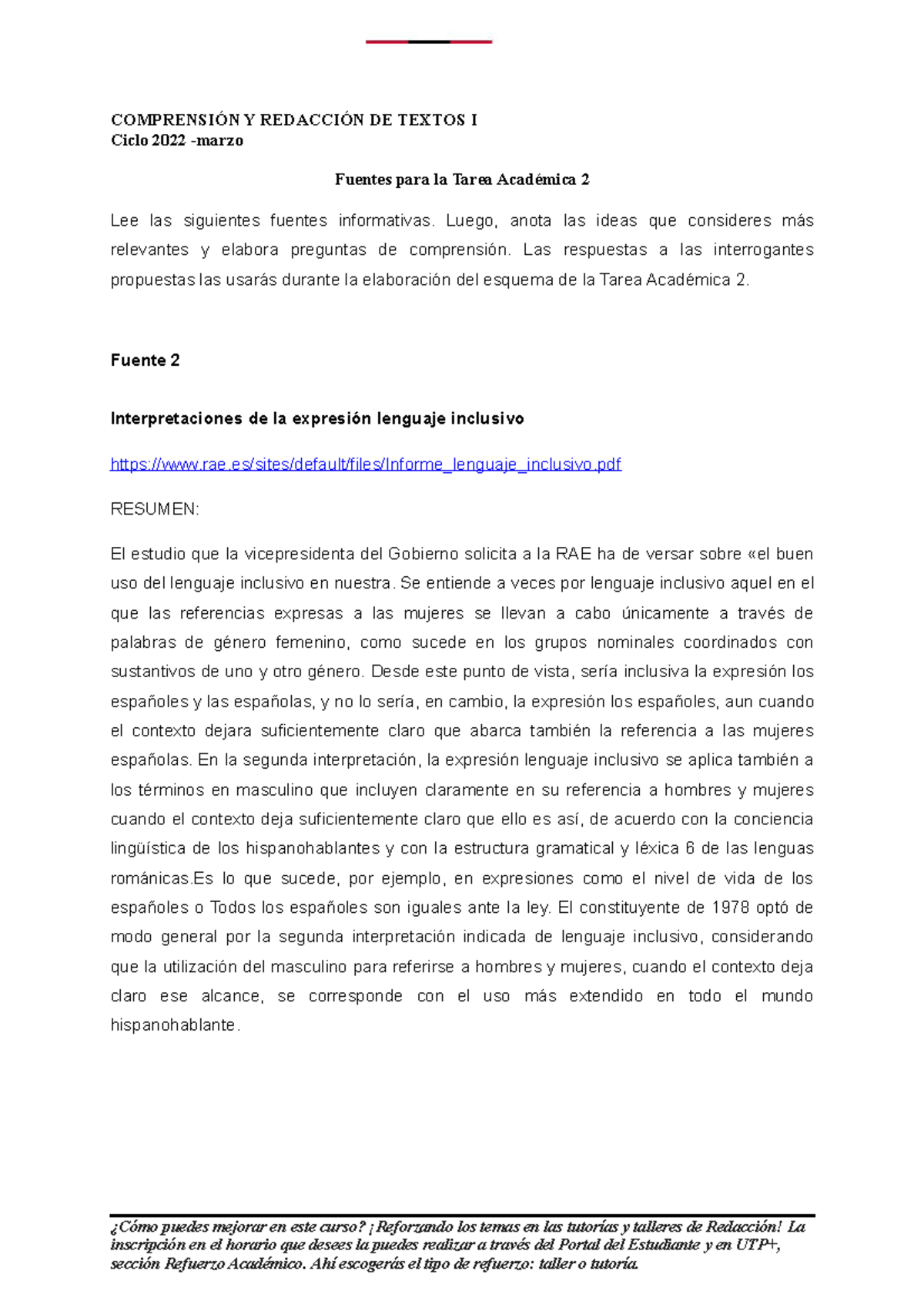 Fuentes Tarea Académica 2- 2022 Marzo (1) - COMPRENSIÓN Y REDACCIÓN DE ...