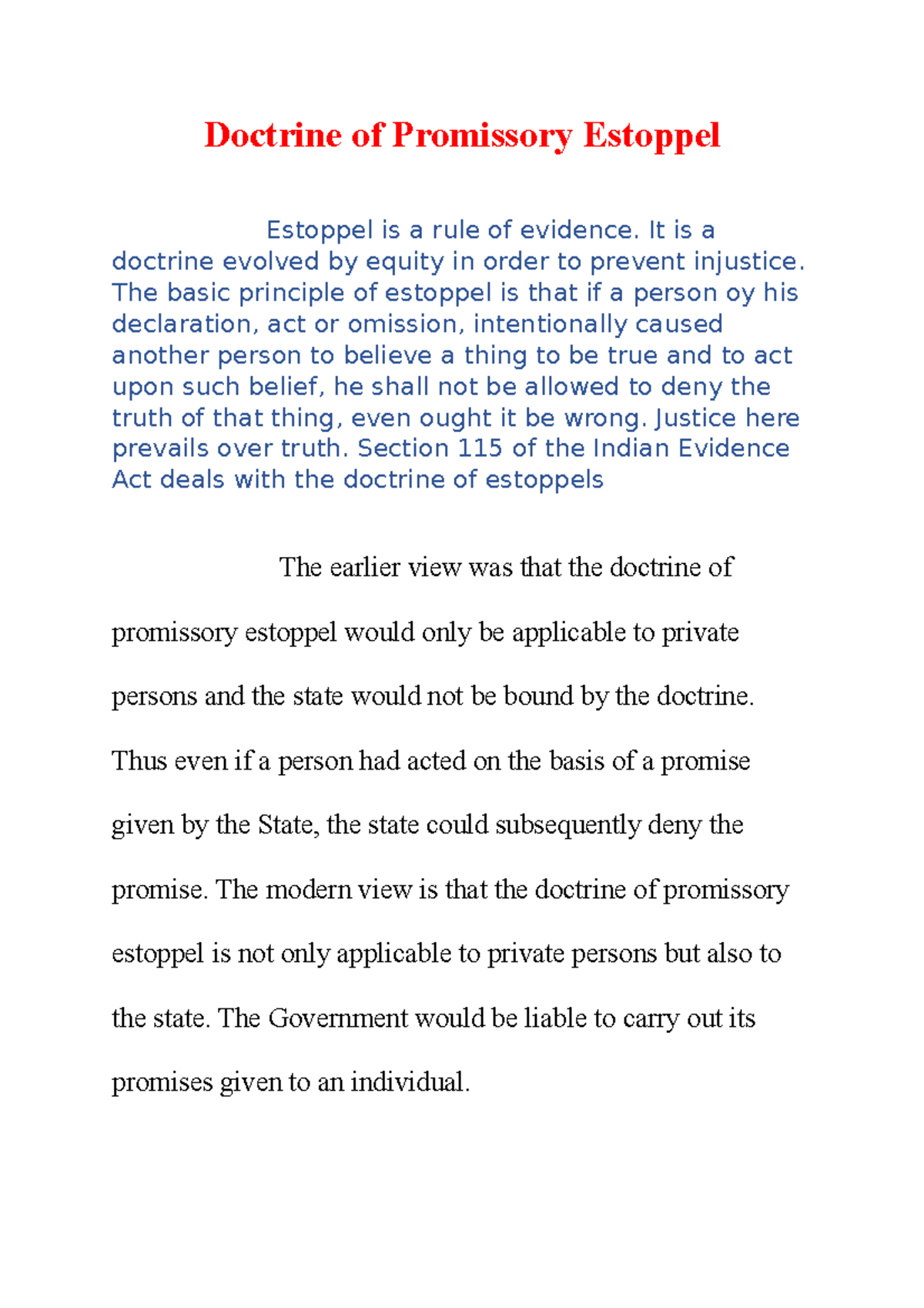 Doctrine Of Promissory Estoppel - Doctrine Of Promissory Estoppel ...