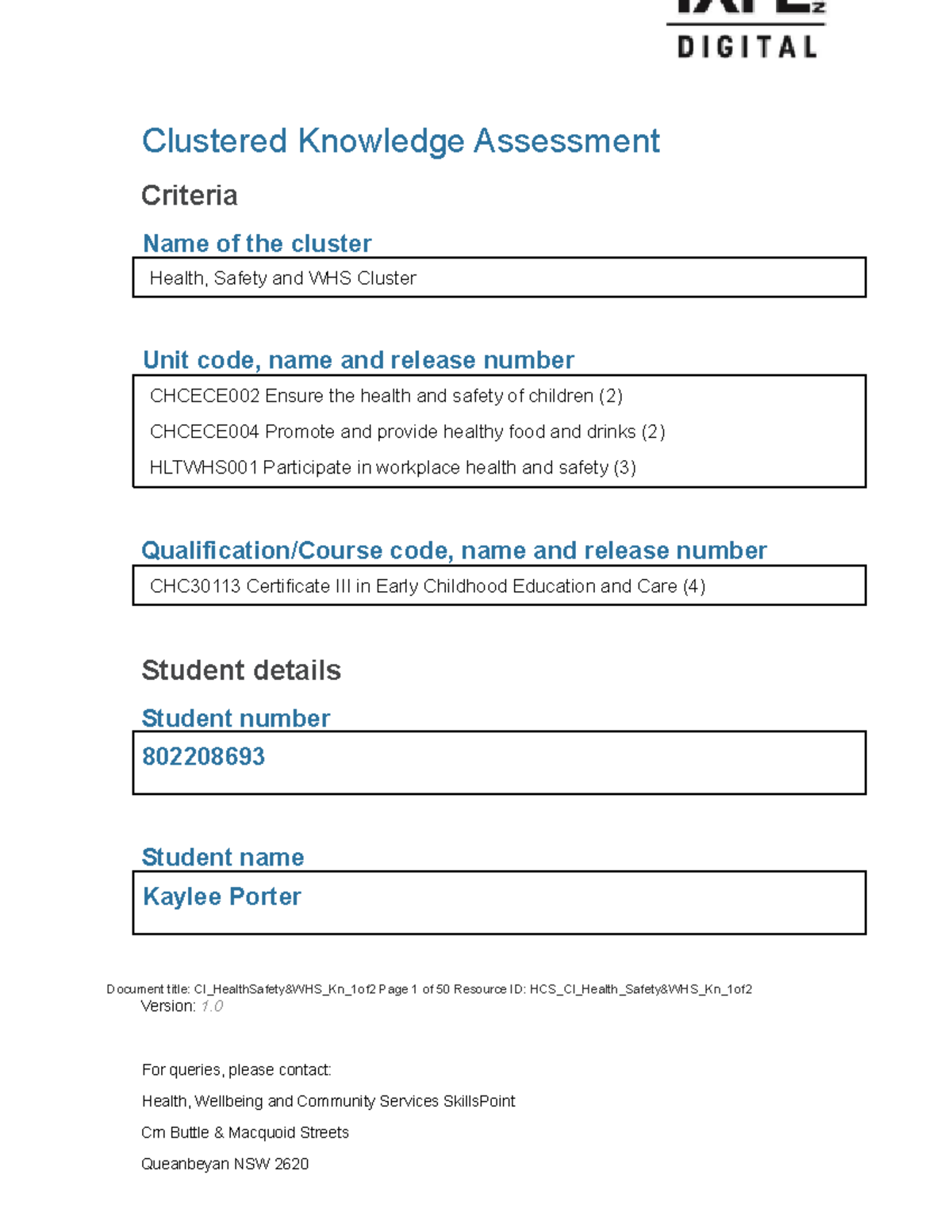 14 1 my assignment for diploma in early childhood education and care for tafe NSW Clustered