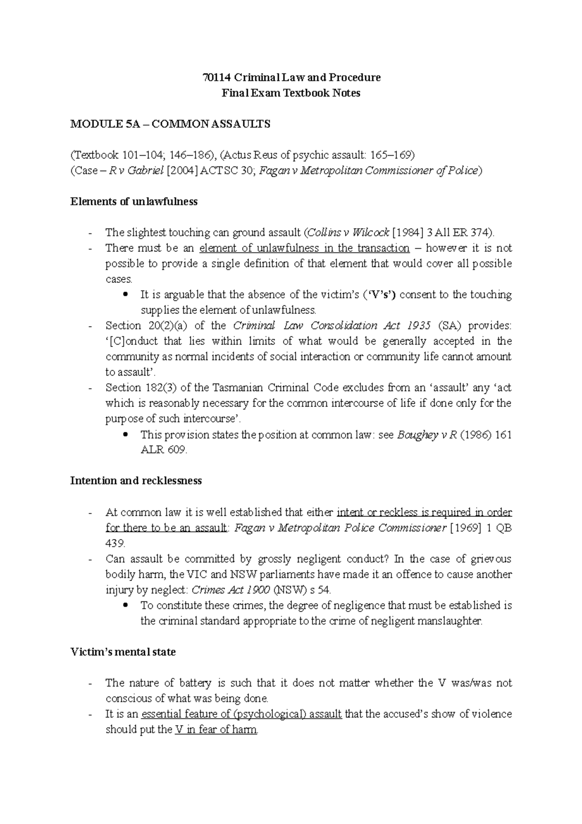 70114 Notes For Final Exam - 70114 Criminal Law And Procedure Final ...