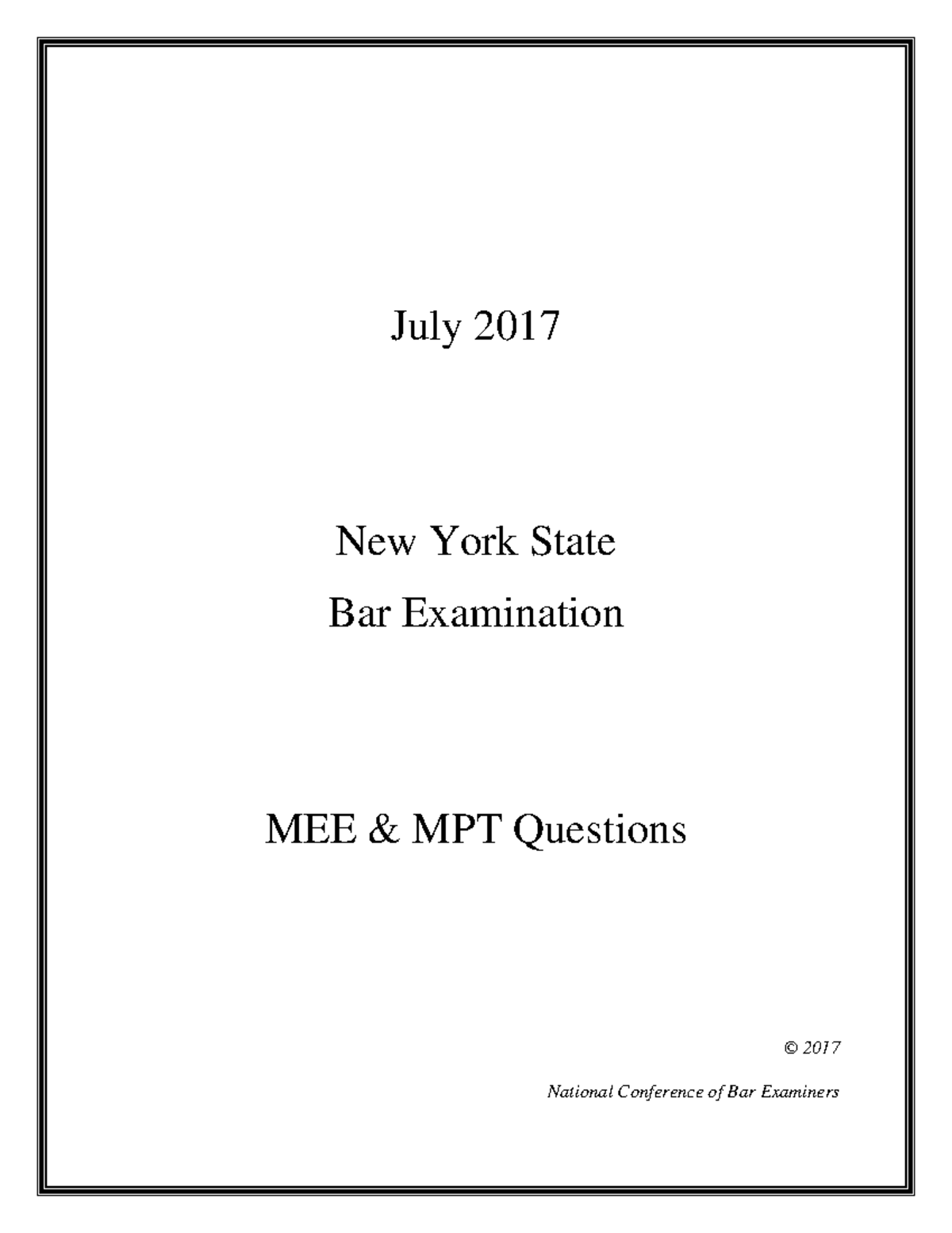 MBE JULY2017 QA exam question July 2017 New York State Bar