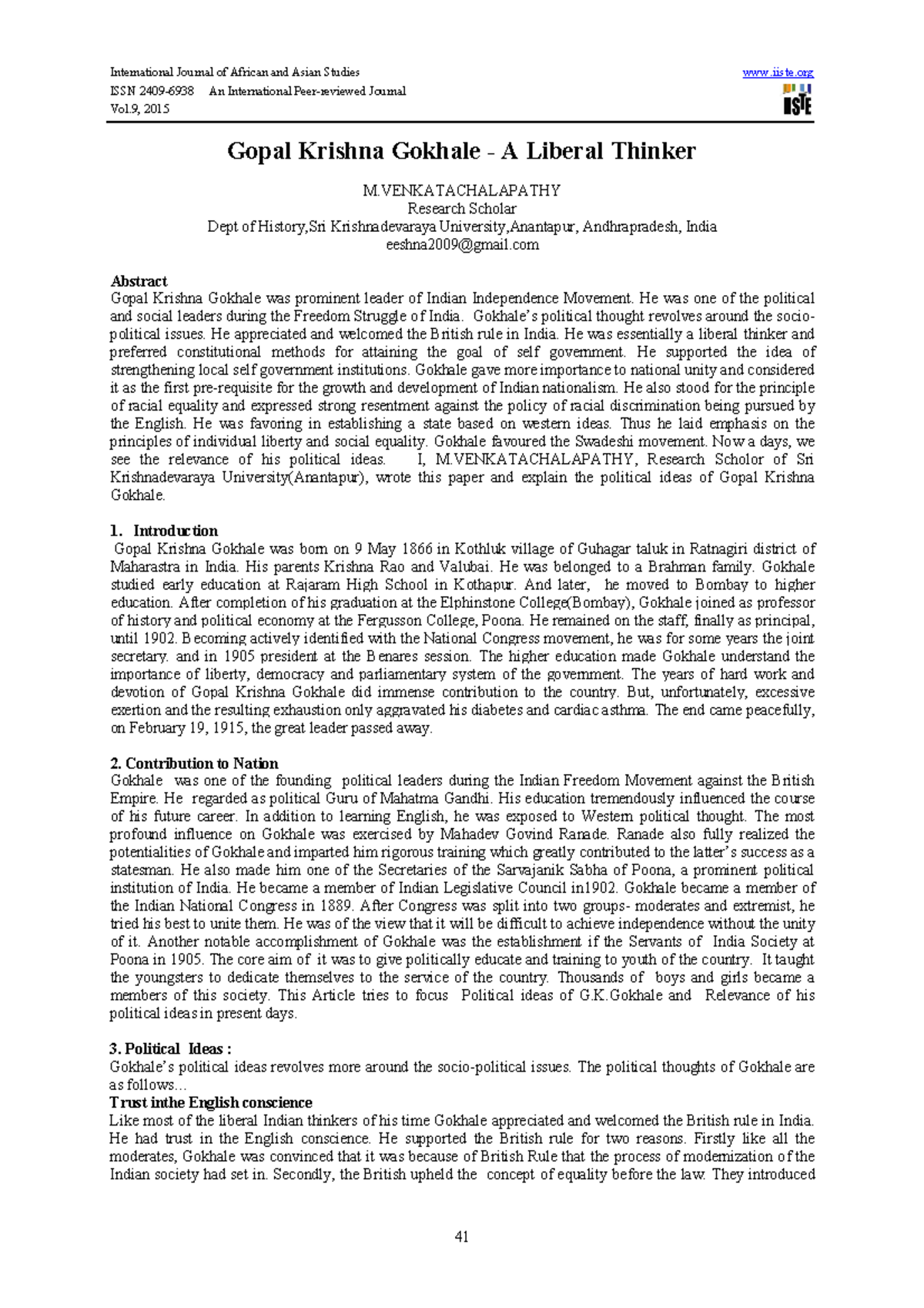 Gokhale notes International Journal of African and Asian Studies