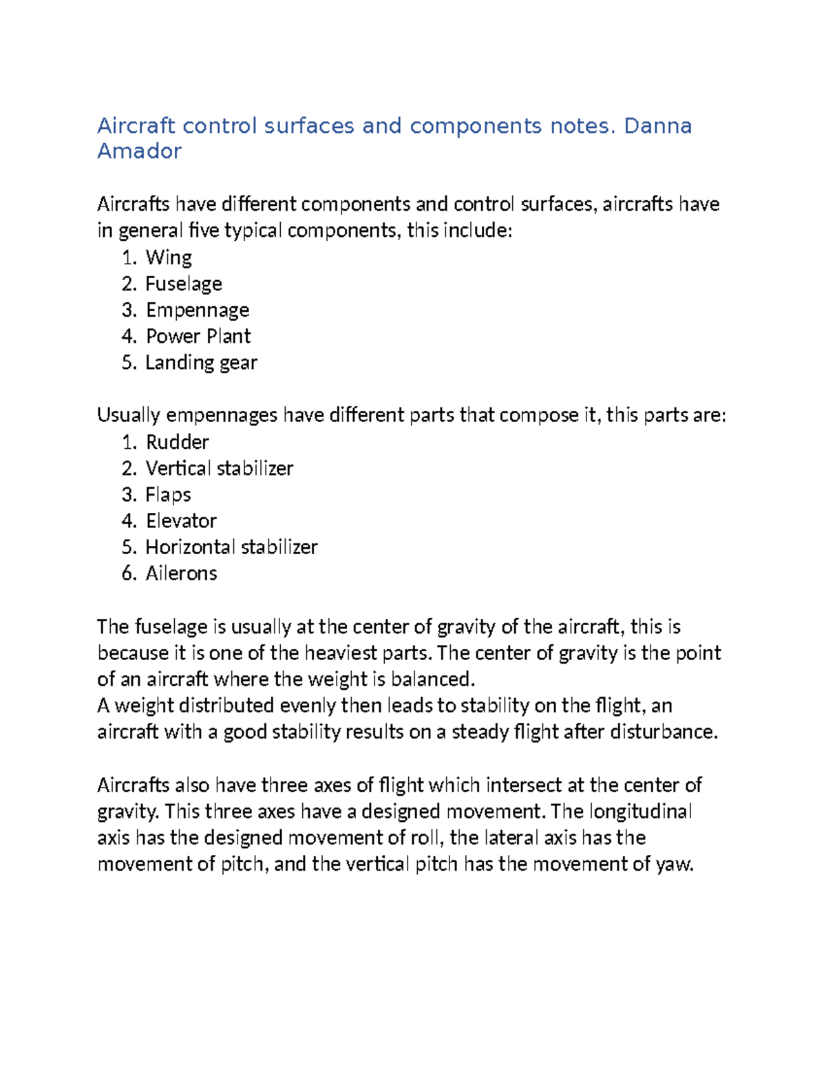 Aircraft control surfaces and components notes - Danna Amador Aircrafts ...