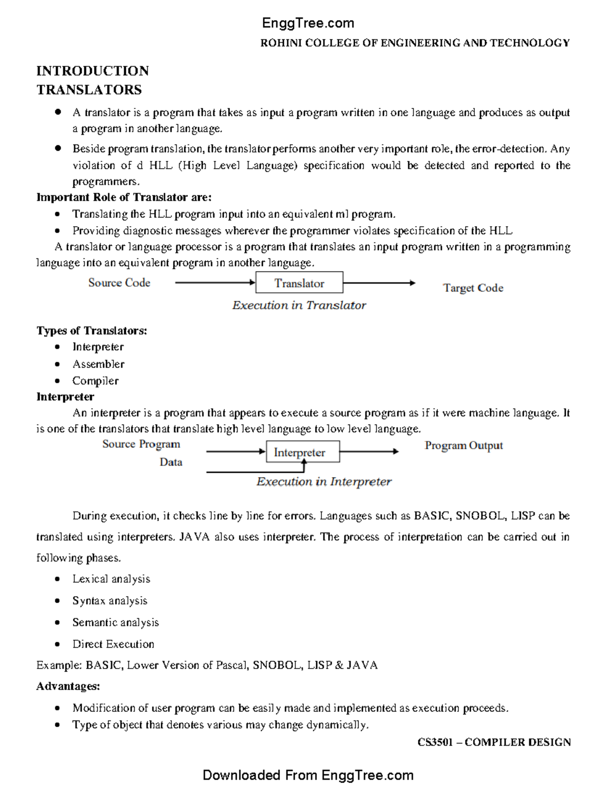 CS3501 Compiler Design Lecture Notes 1 - ROHINI COLLEGE OF ENGINEERING ...