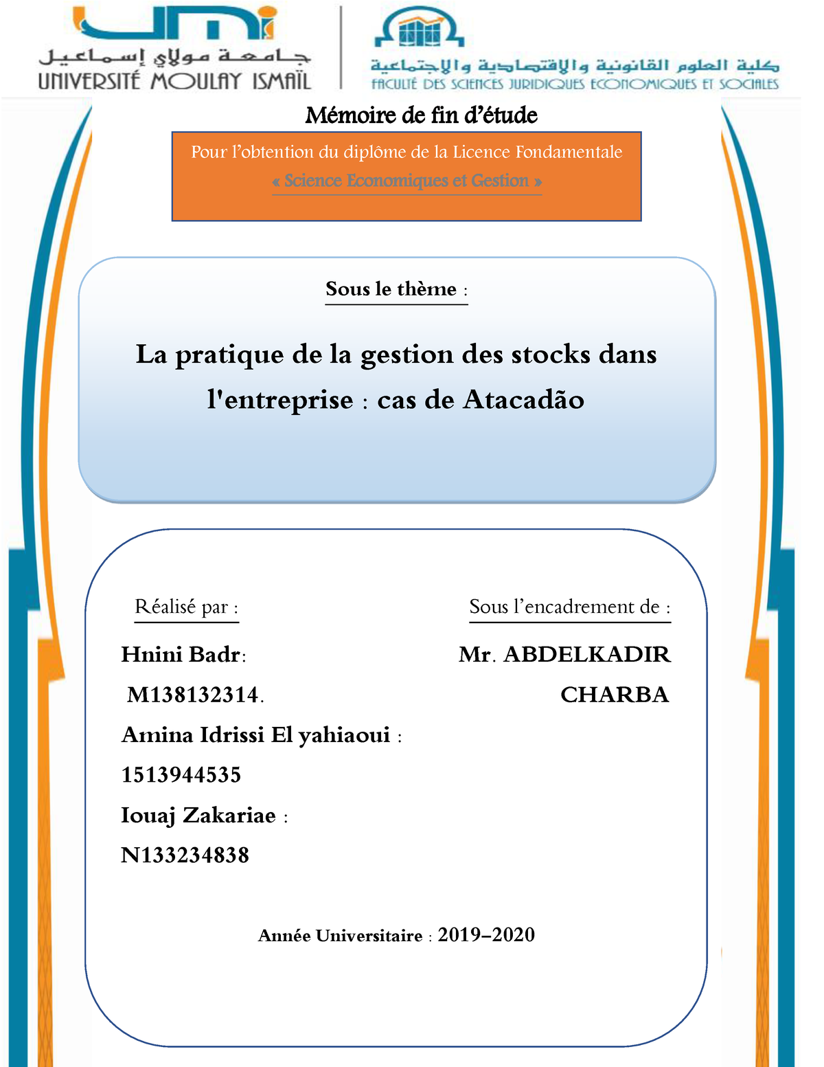 Gestion Du Stock Et Contrôle De Gestion11 Mémoire De Fin Détude