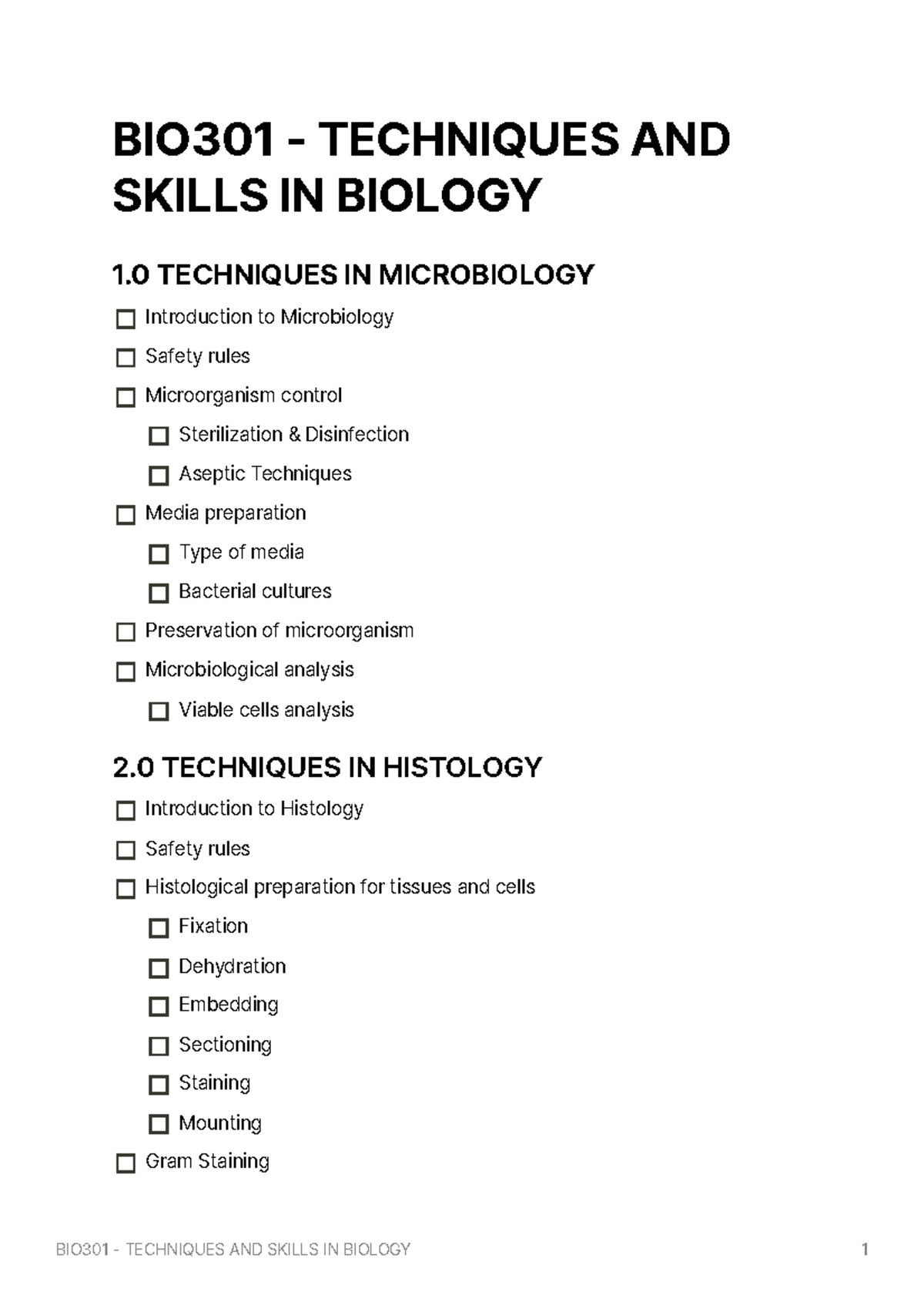 BIO301 - Techniques AND Skills IN Biology - BIO301 - TECHNIQUES AND ...