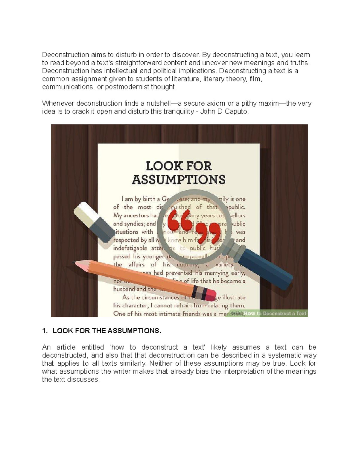 13 Steps on How to Deconstruct A Text Deconstruction aims to disturb