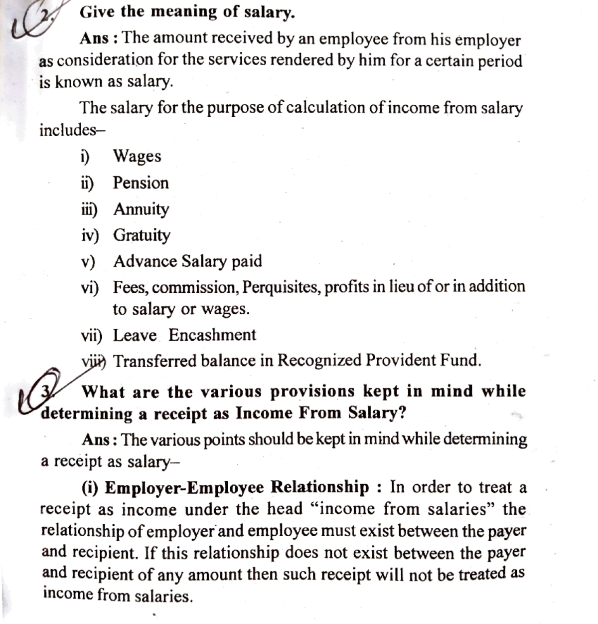 Unit 2 from salaries and house property) Give the meaning of salary. Ans The amount
