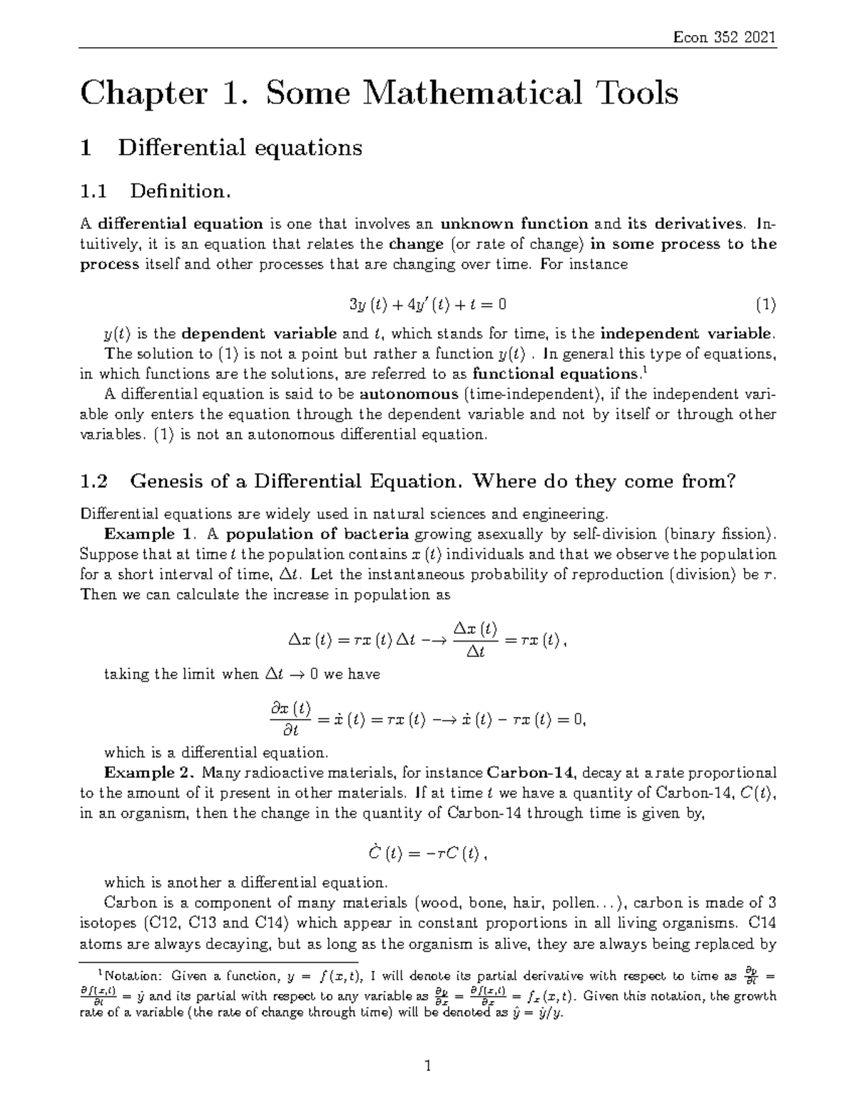 ECON 330 D11 Some mathematical tools - Chapter 1. Some Mathematical ...