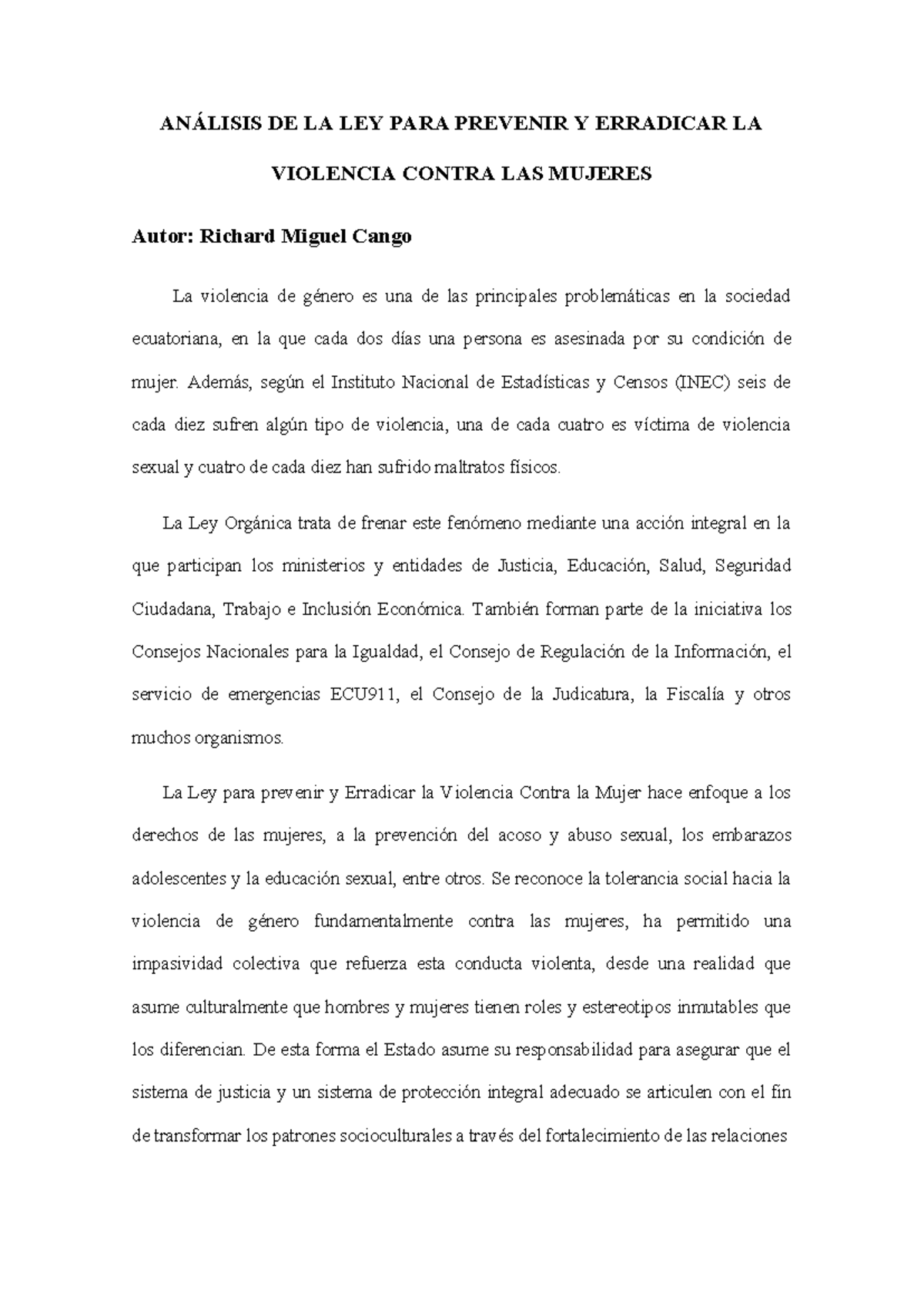 Análisis de la Ley para prevenir y erradicar la violencia contra las ...