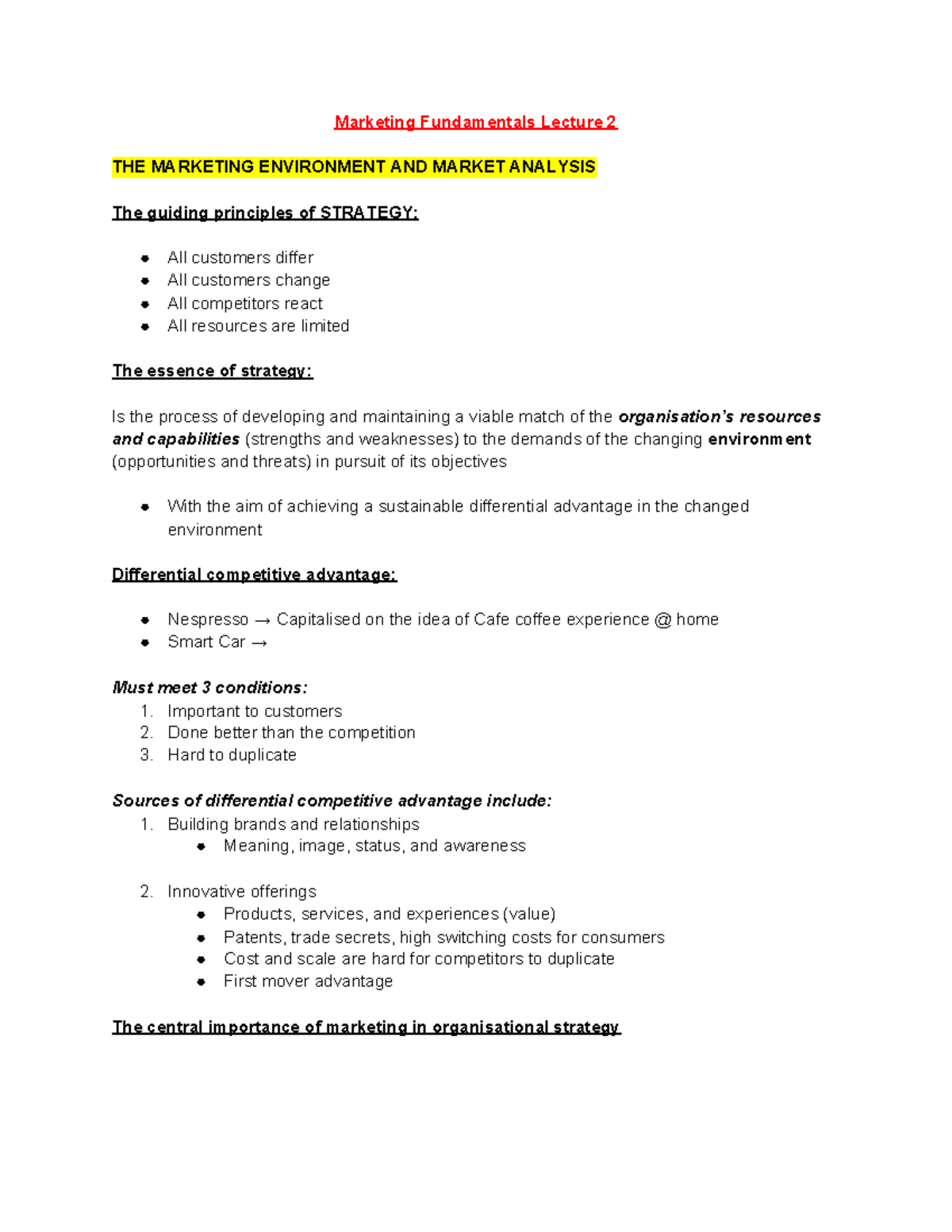 MKTG101 Lecture Notes → Week 2 - Marketing Fundamentals Lecture 2 THE ...