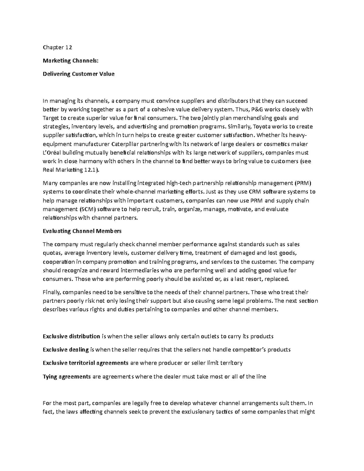 Chapter 12j - Lecture notes 12 - Chapter 12 Marketing Channels ...