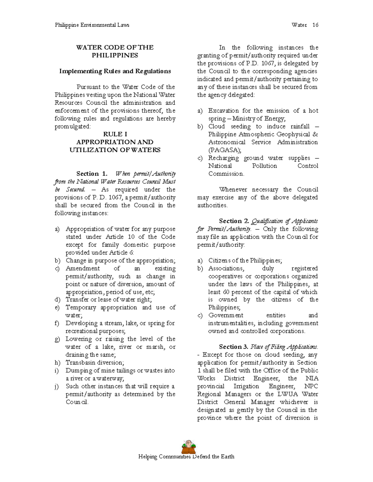 Watercodephil Water Code of the Ph WATER CODE OF THE PHILIPPINES