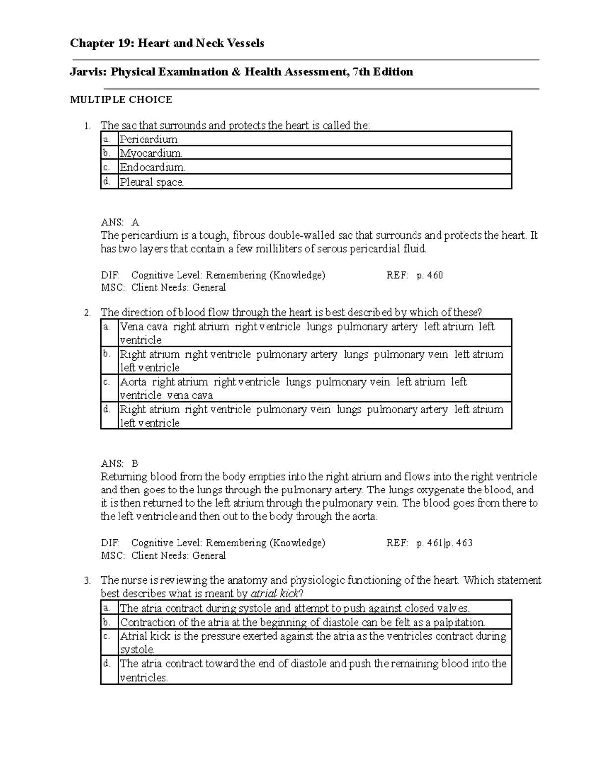 Ch 19 Questions Heart and Neck - Chapter 19: Heart and Neck Vessels ...