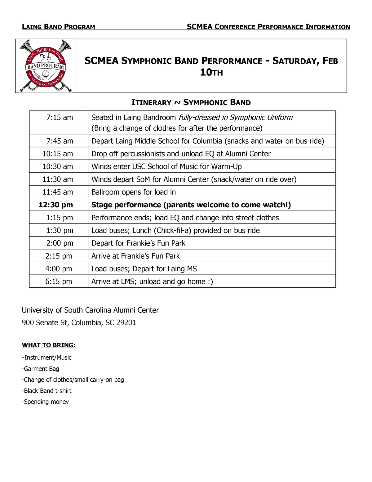 Symphonic Scmea Itinerary 2024 LAING BAND PROGRAM SCMEA CONFERENCE