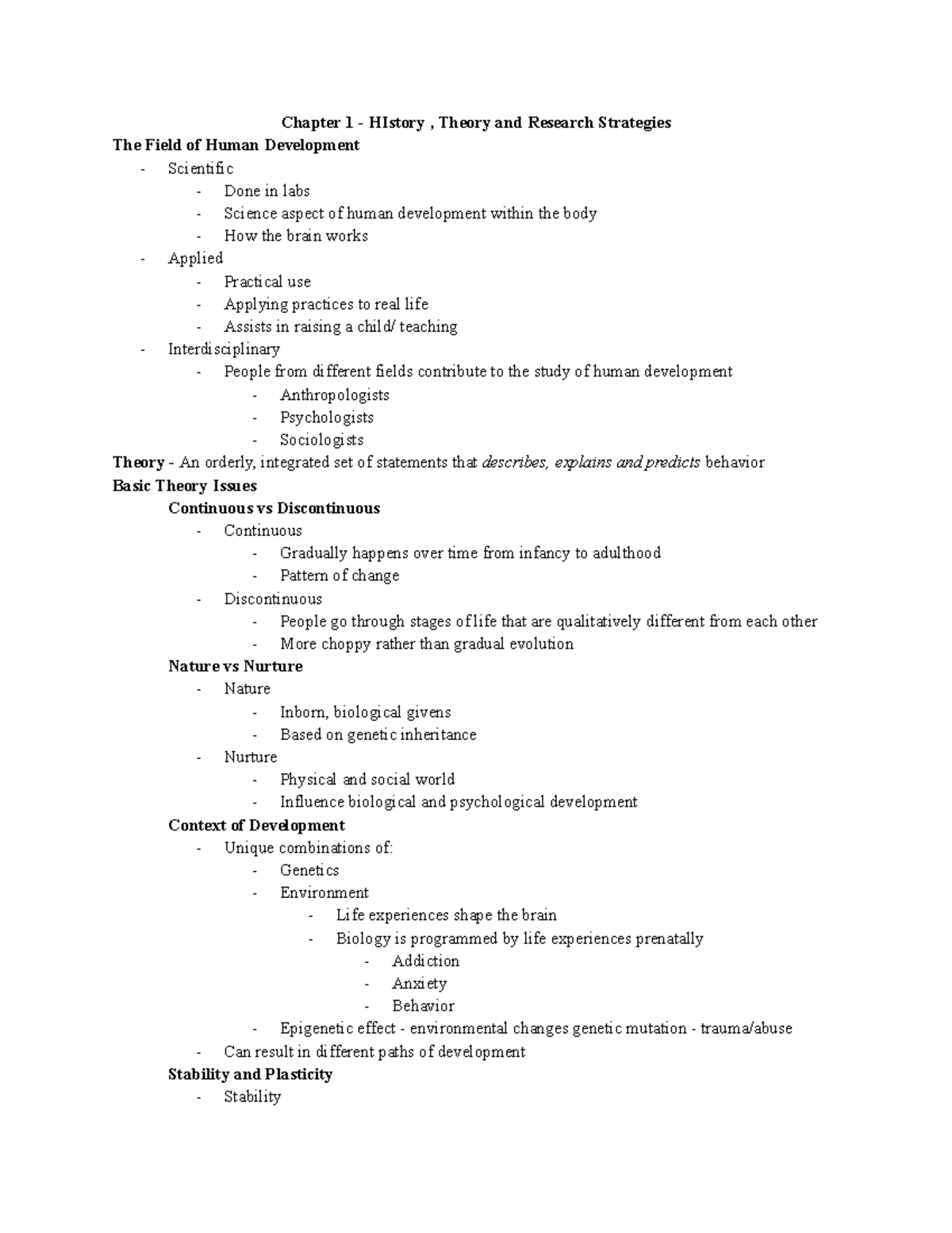 Lifespan and Developmental Psych Notes-3 - Chapter 1 - HIstory , Theory ...