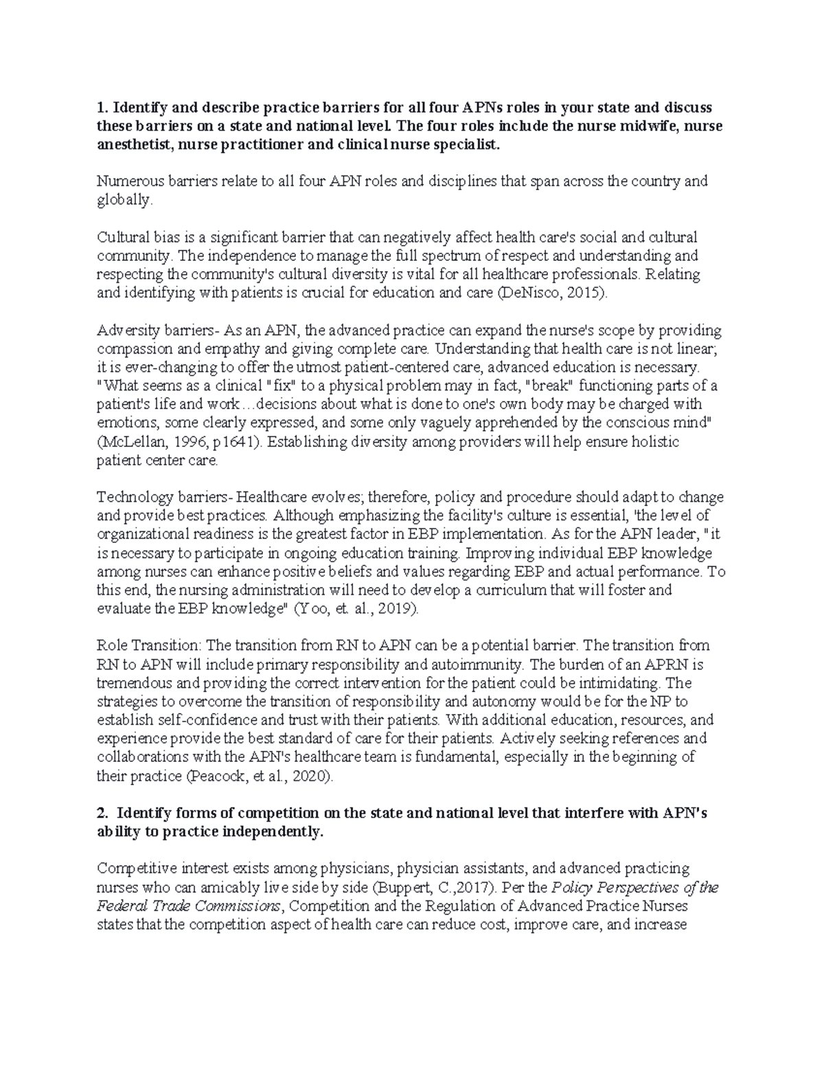 NR 506 Policy Identify and describe practice barriers for all four