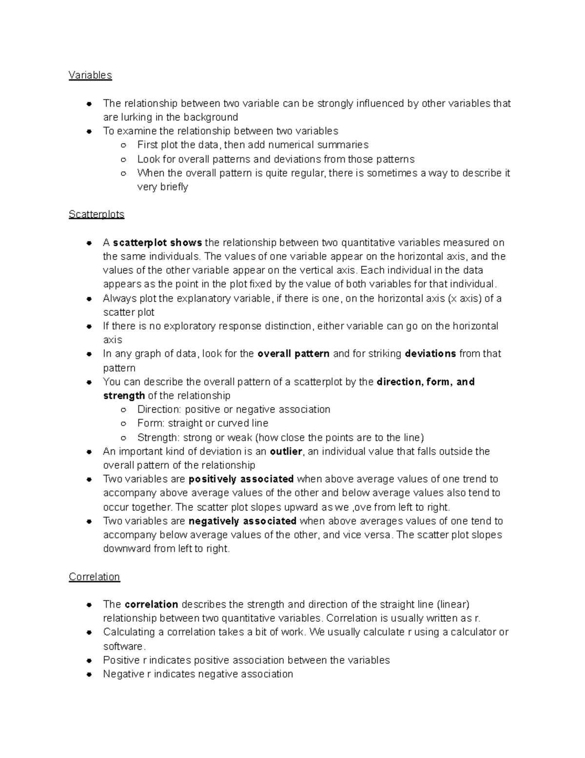 Stats notes chapter 14 - Variables The relationship between two ...
