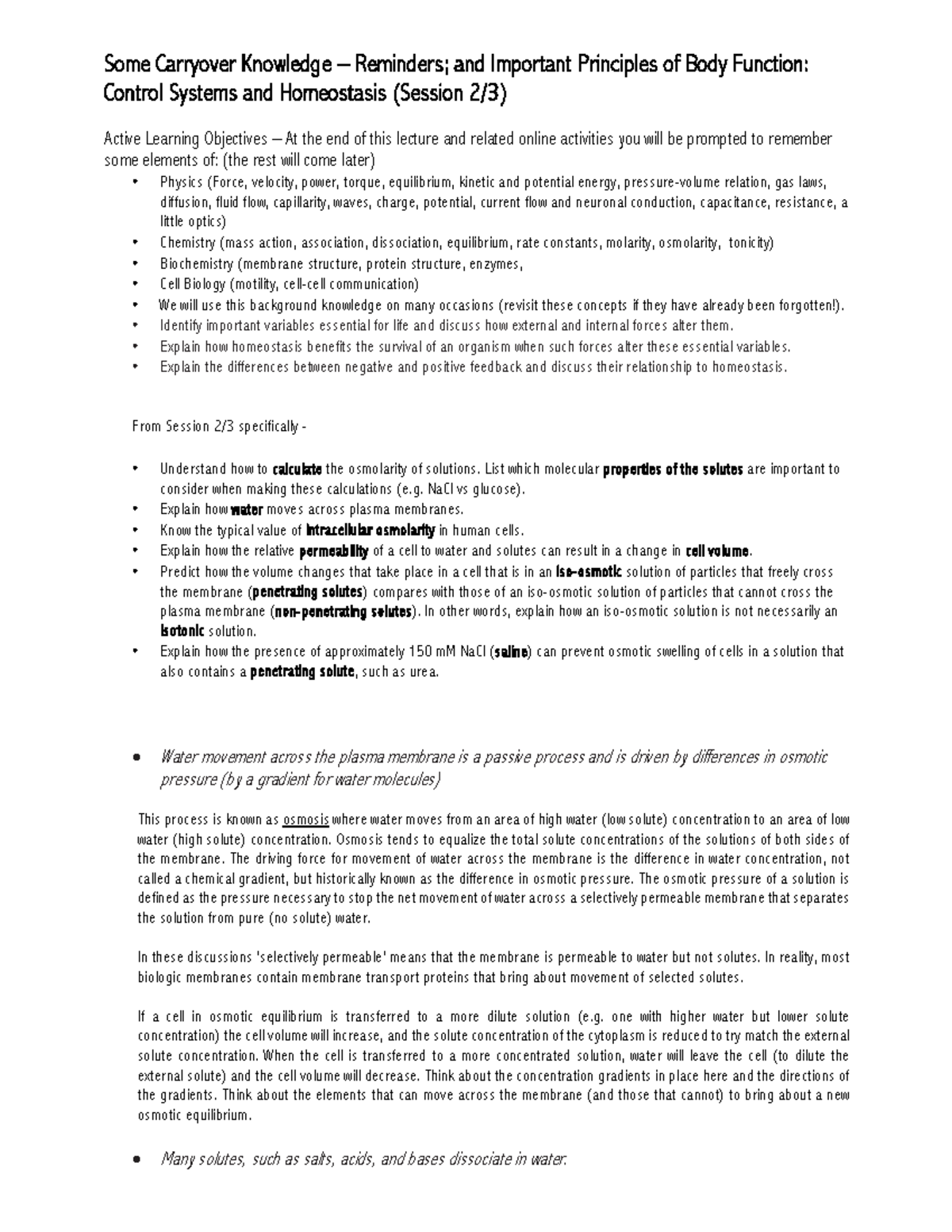 HSF 23 lecture 2 and 3 summary Some Carryover Knowledge