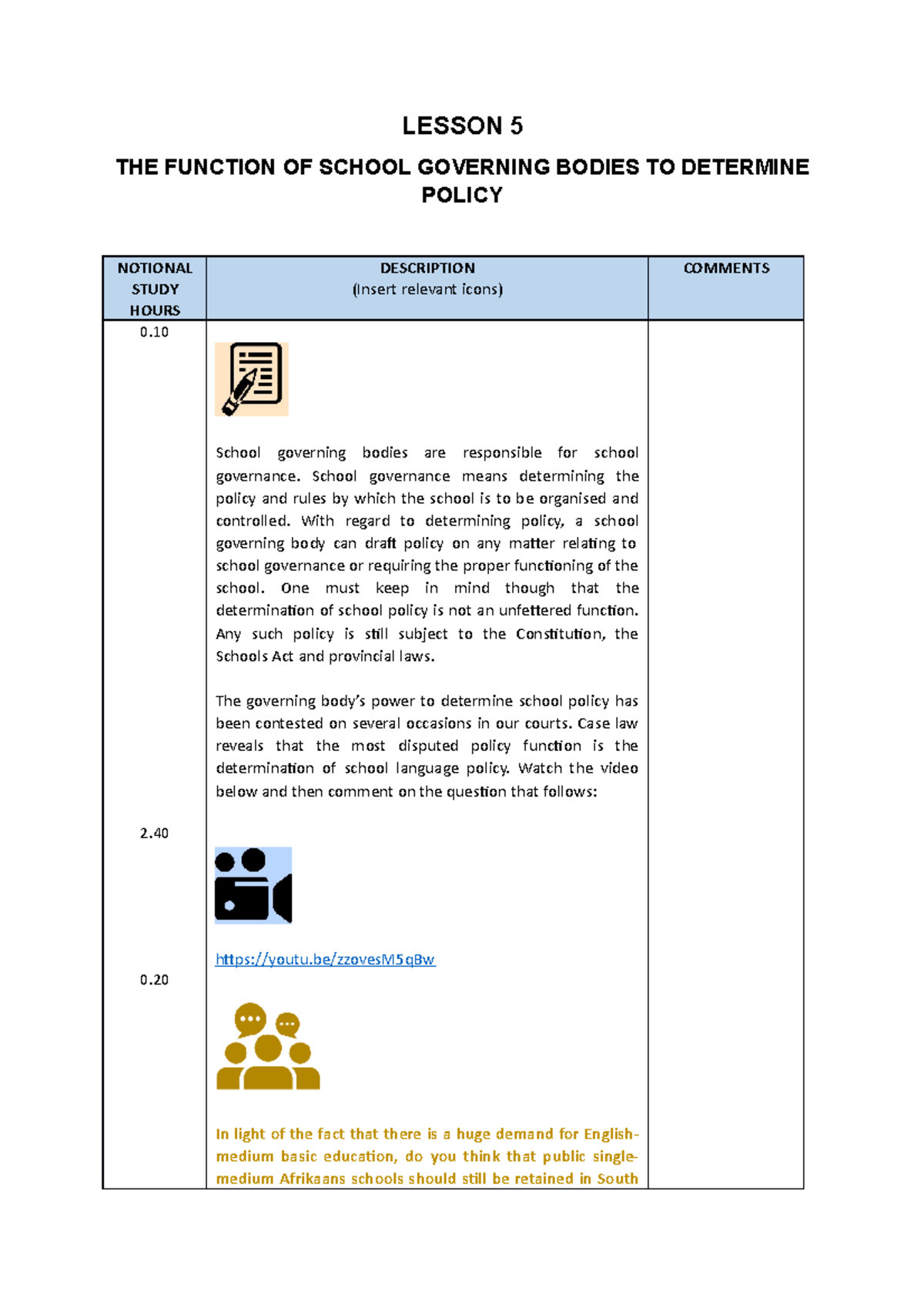 Lesson 5 Study Guide Summary Material - LESSON 5 THE FUNCTION OF SCHOOL ...