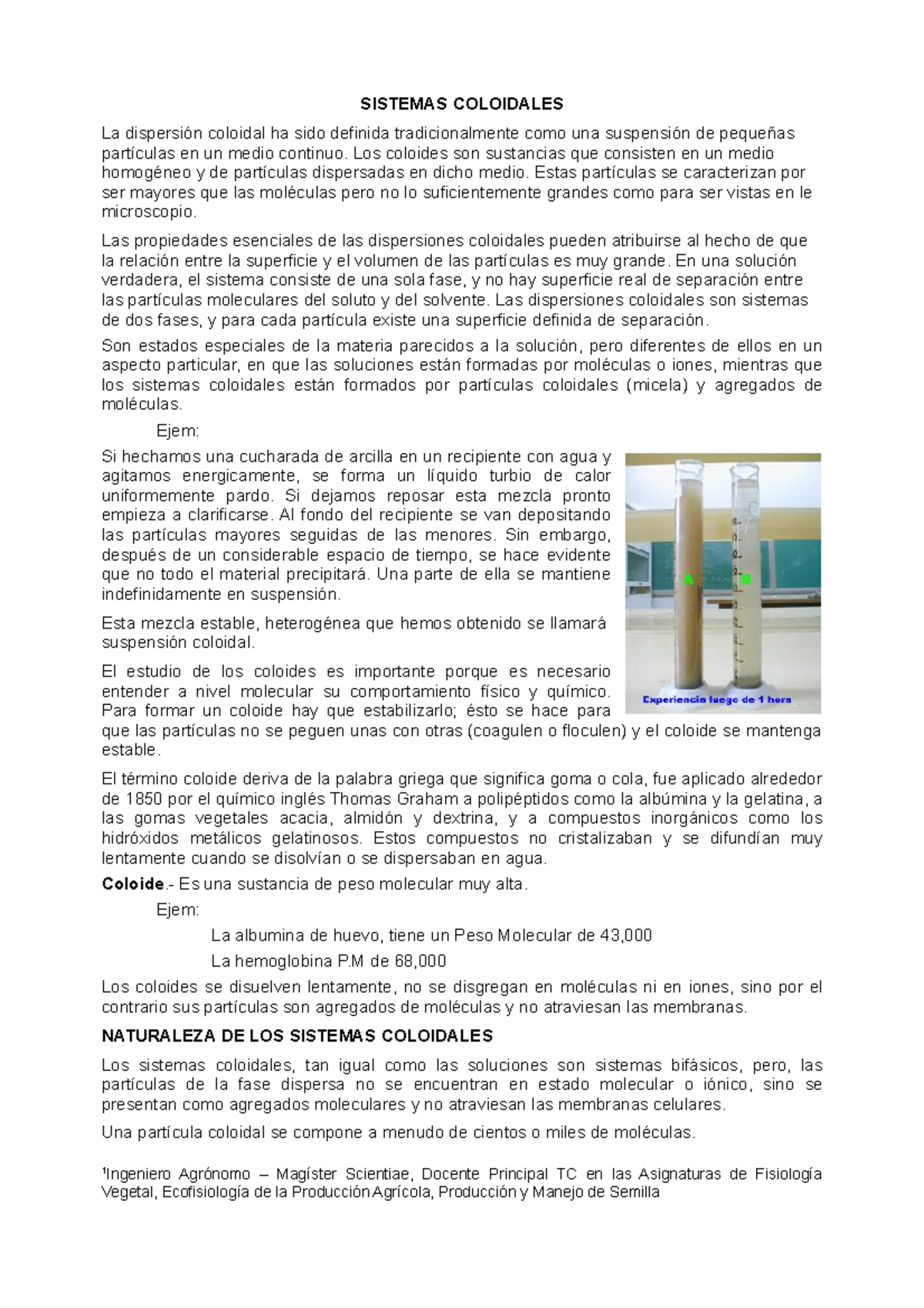 Fisiologia sistema coloidal - SISTEMAS COLOIDALES La dispersión ...