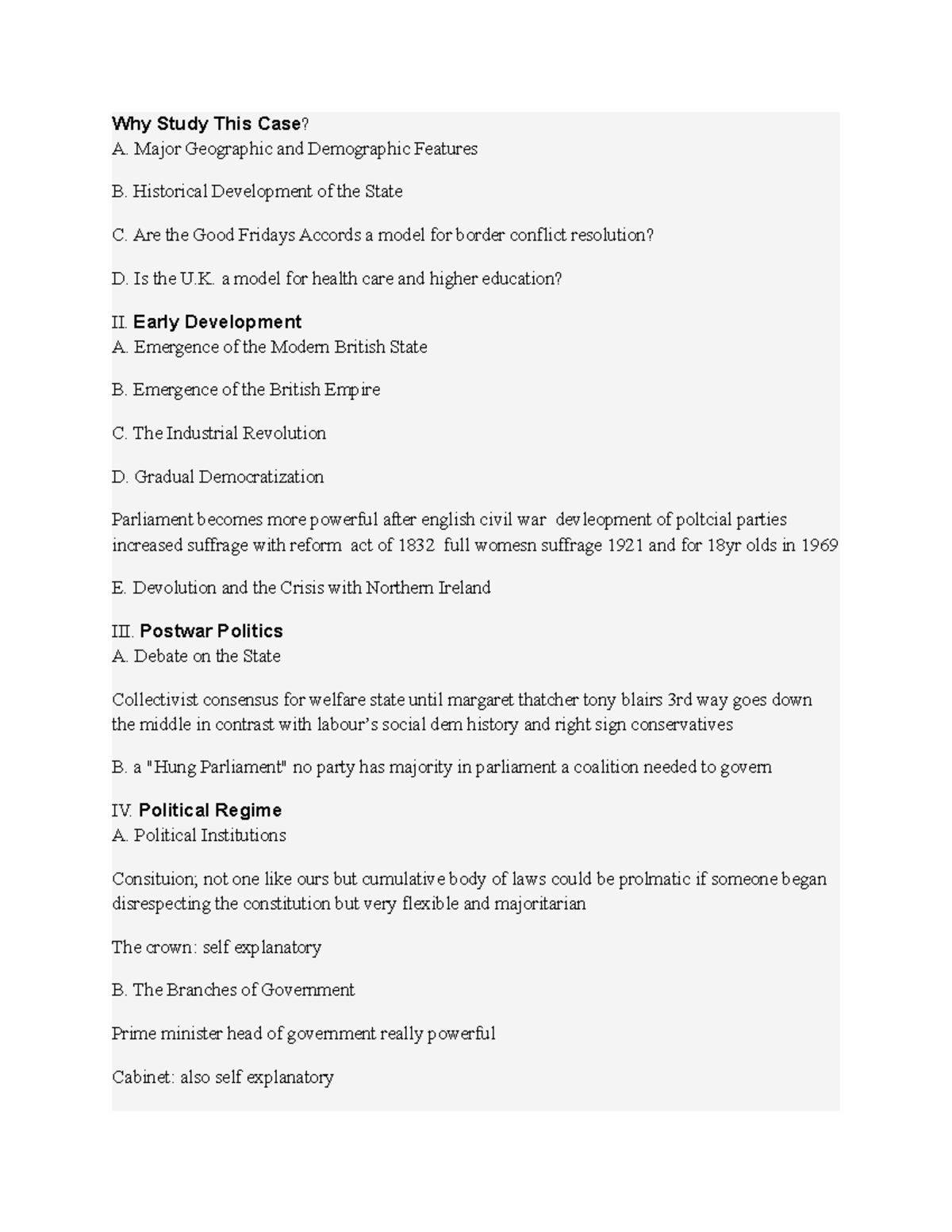 Poli sci uk outline - Why Study This Case? A. Major Geographic and ...