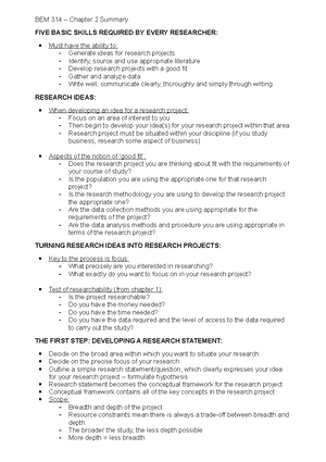 BEM 314 - Chapter 9 Summary - BEM 314 – Chapter 9 Summary RESEARCH ...
