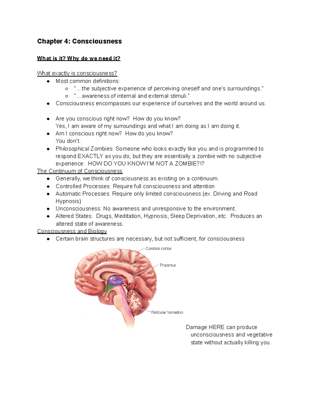 Psych Chapter 4 Notes - Chapter 4: Consciousness What Is It? Why Do We ...