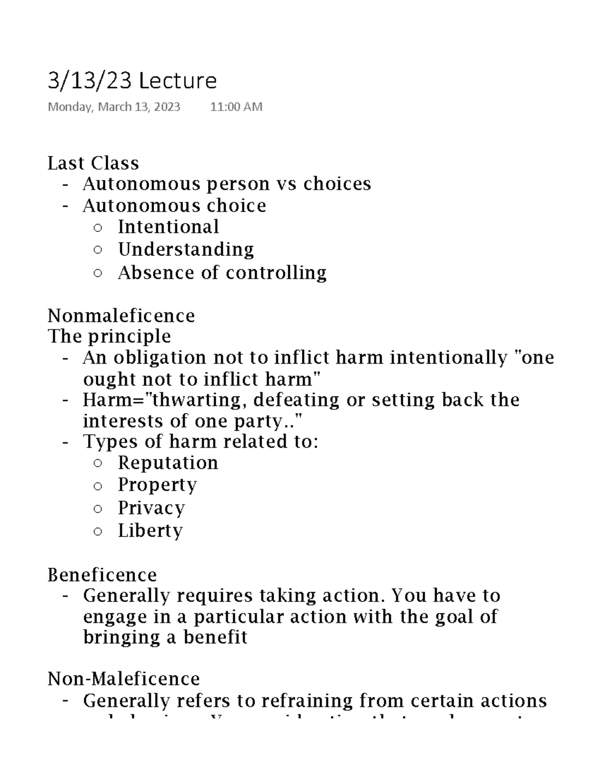 31323 Lecture - notes - Last Class - Autonomous person vs choices ...