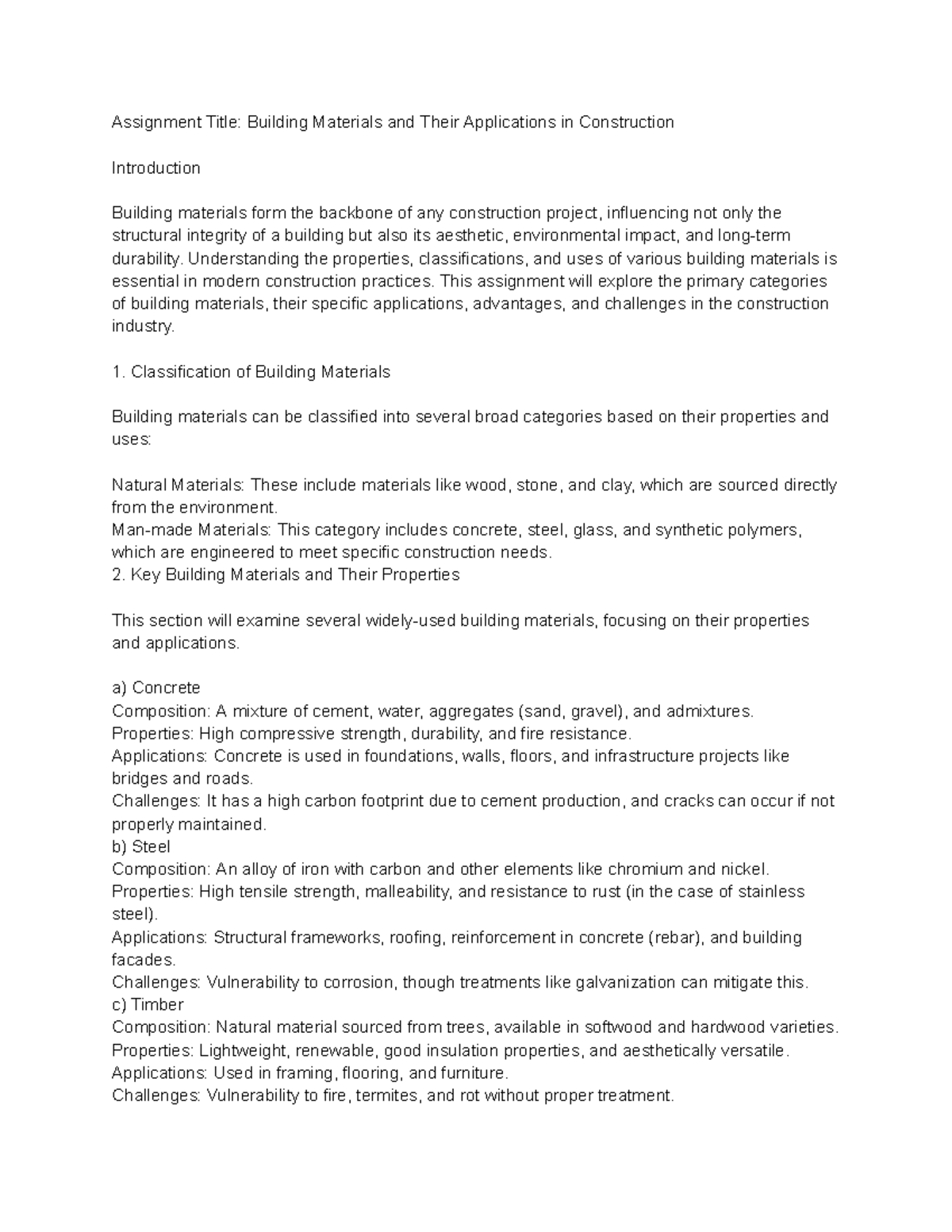 Assessment 3 Building sciencr - Assignment Title: Building Materials ...