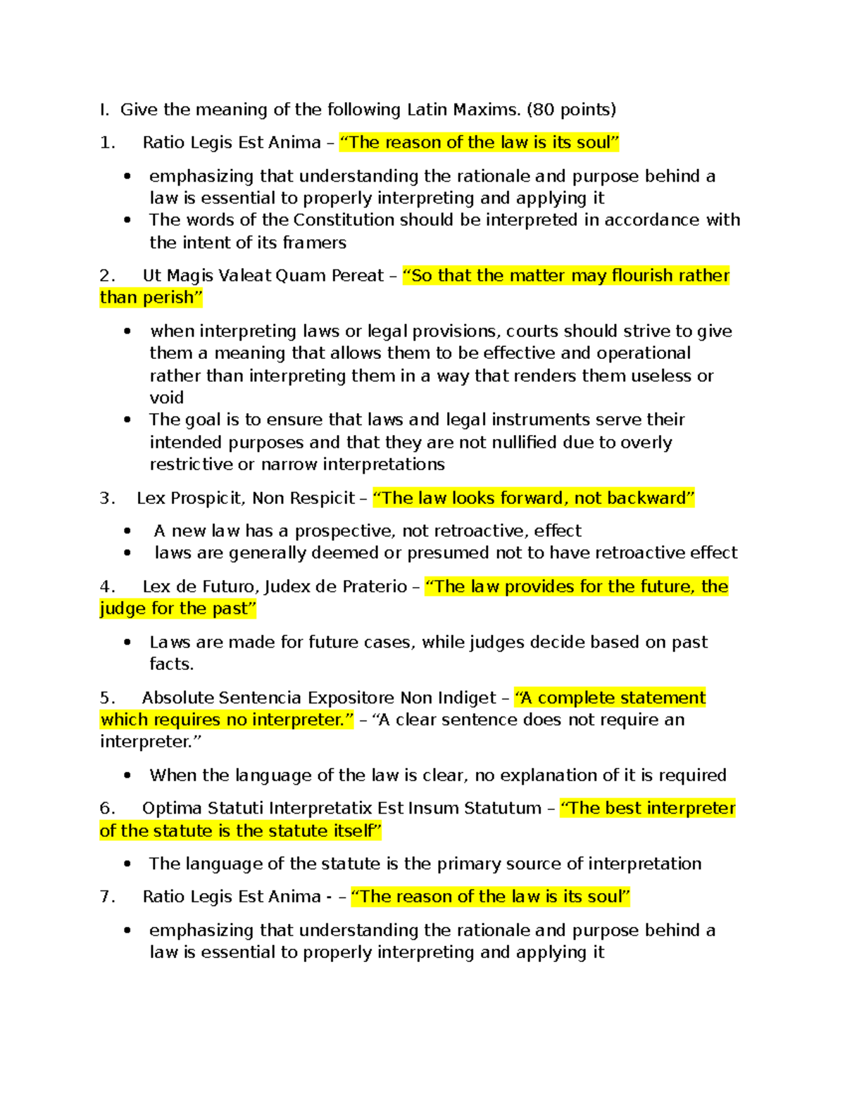 Latin Maxims - mlls - I. Give the meaning of the following Latin Maxims ...