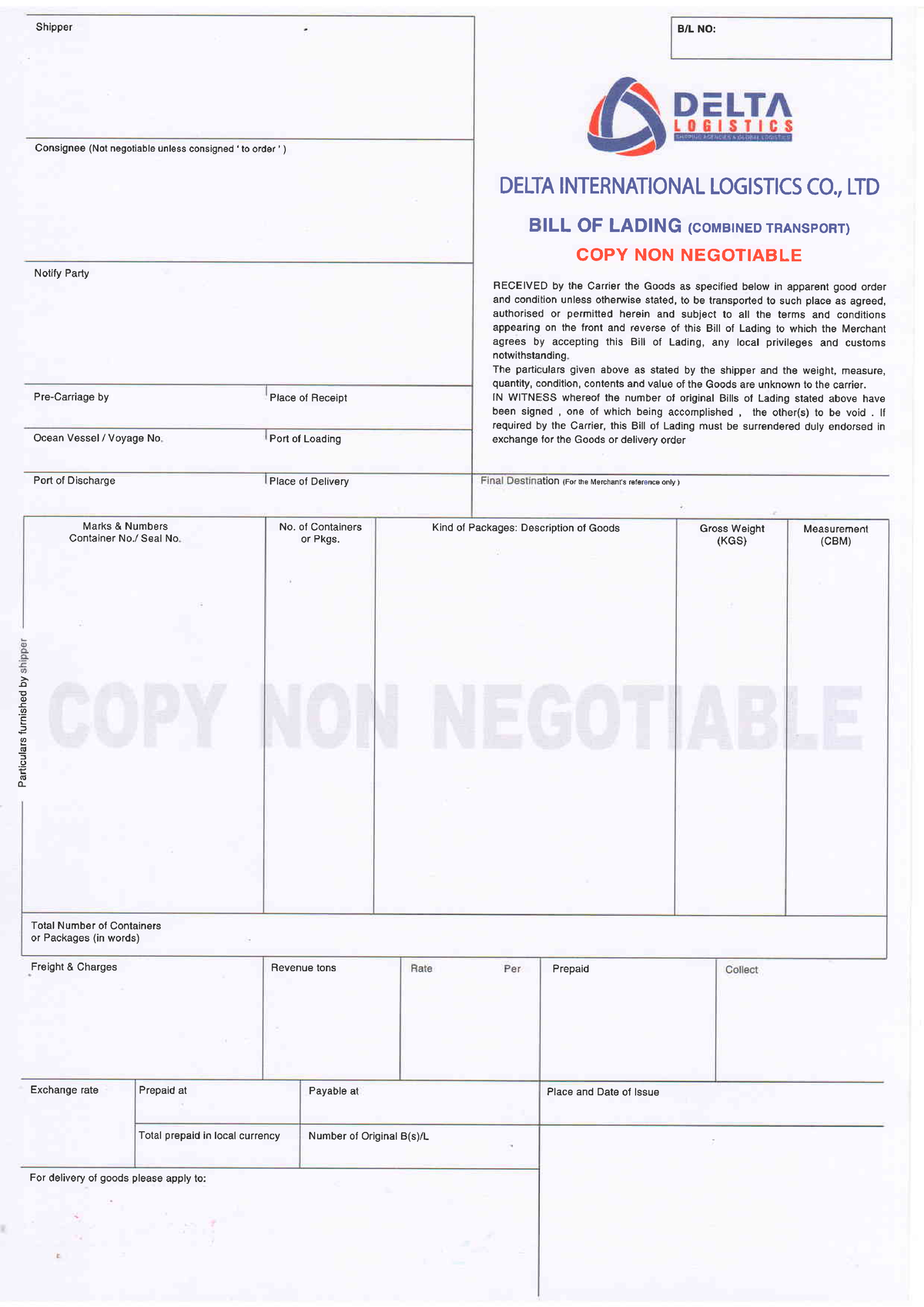 House BILL OF Lading 223455 Shipper Consignee (Not negotiable