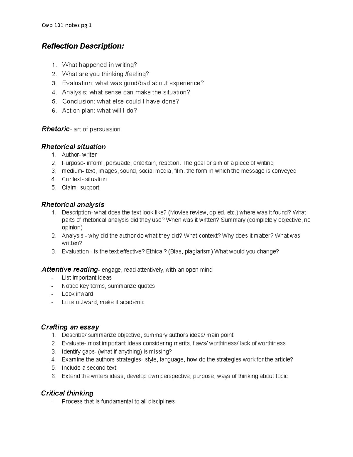 Cwp 101 notes pg 1 - Introduction to writing, writing tips how ...
