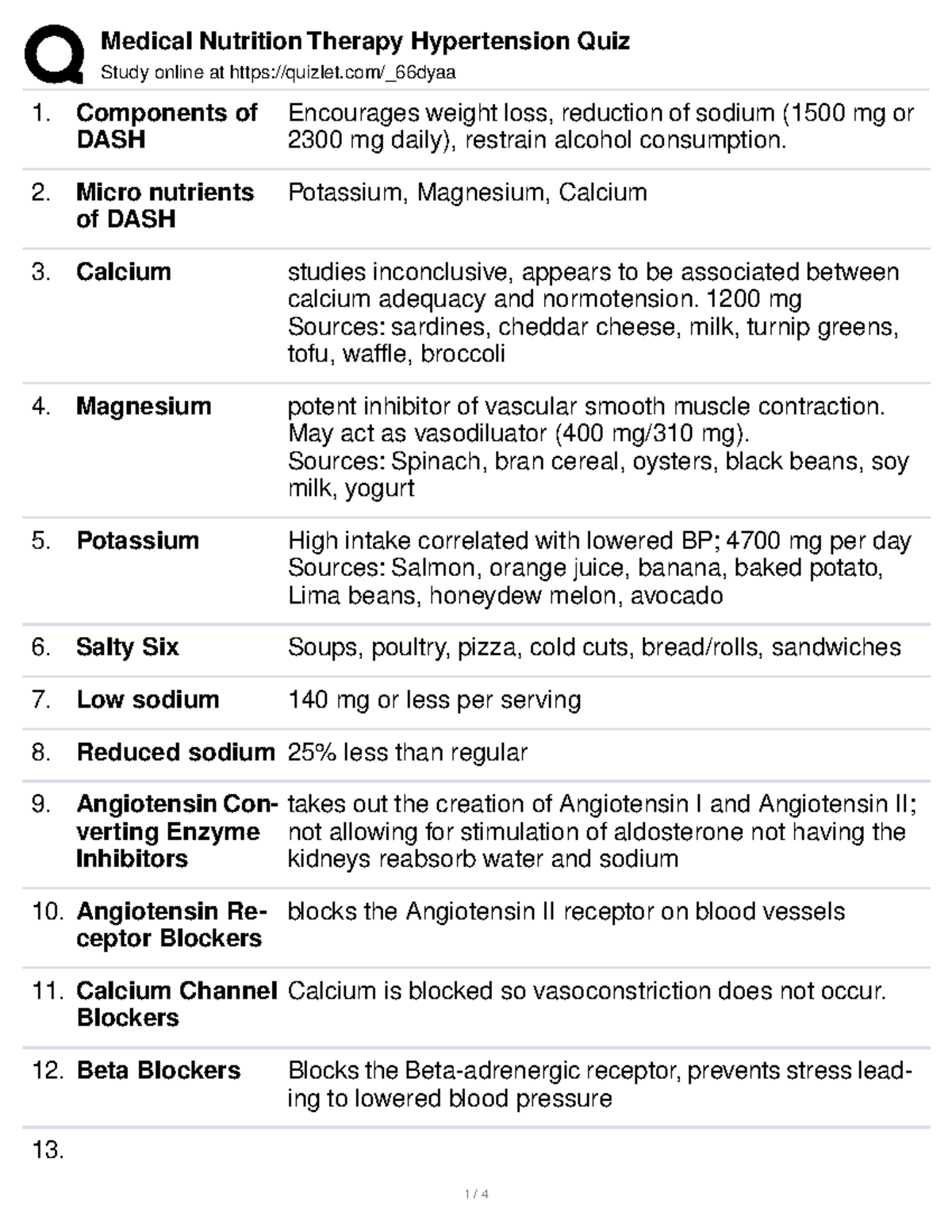 Printable Nutrition Quiz For Hypertension