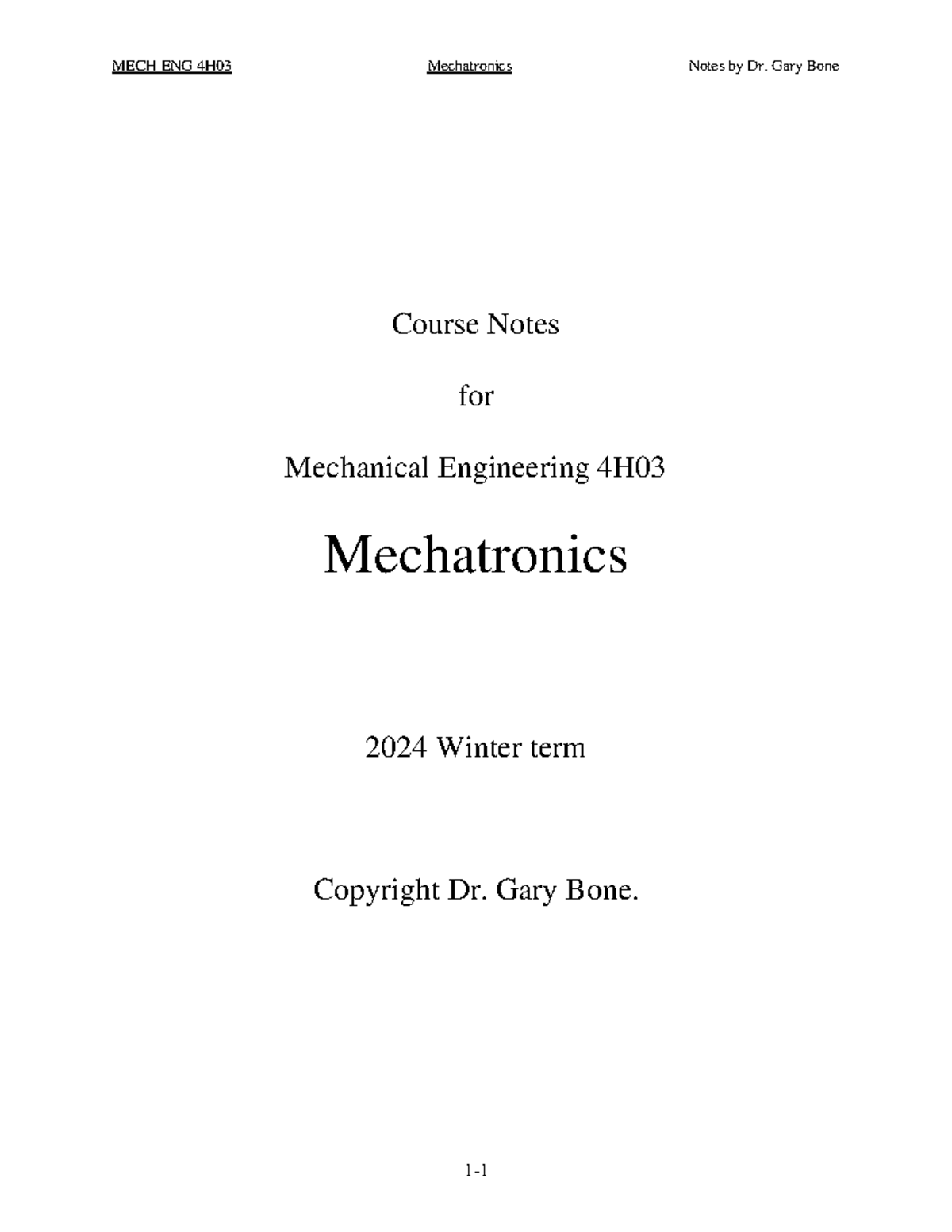 4H03 Chapter 1 - Course Notes for Mechanical Engineering 4H ...
