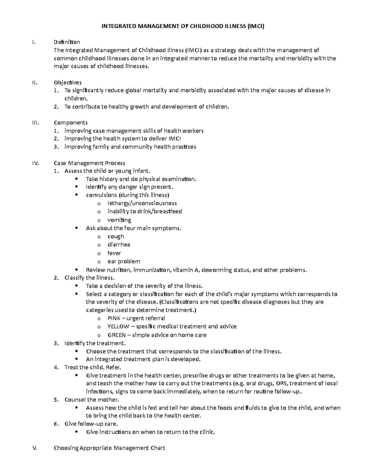 IMCI - Hand Out - Integrated Management of Childhood Illness - Nursing ...