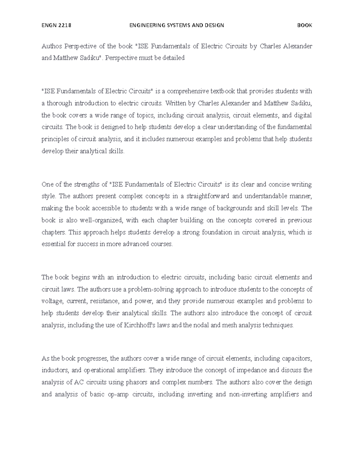 Authors Perspective of the book ISE Fundamentals of Electric Circuits ...