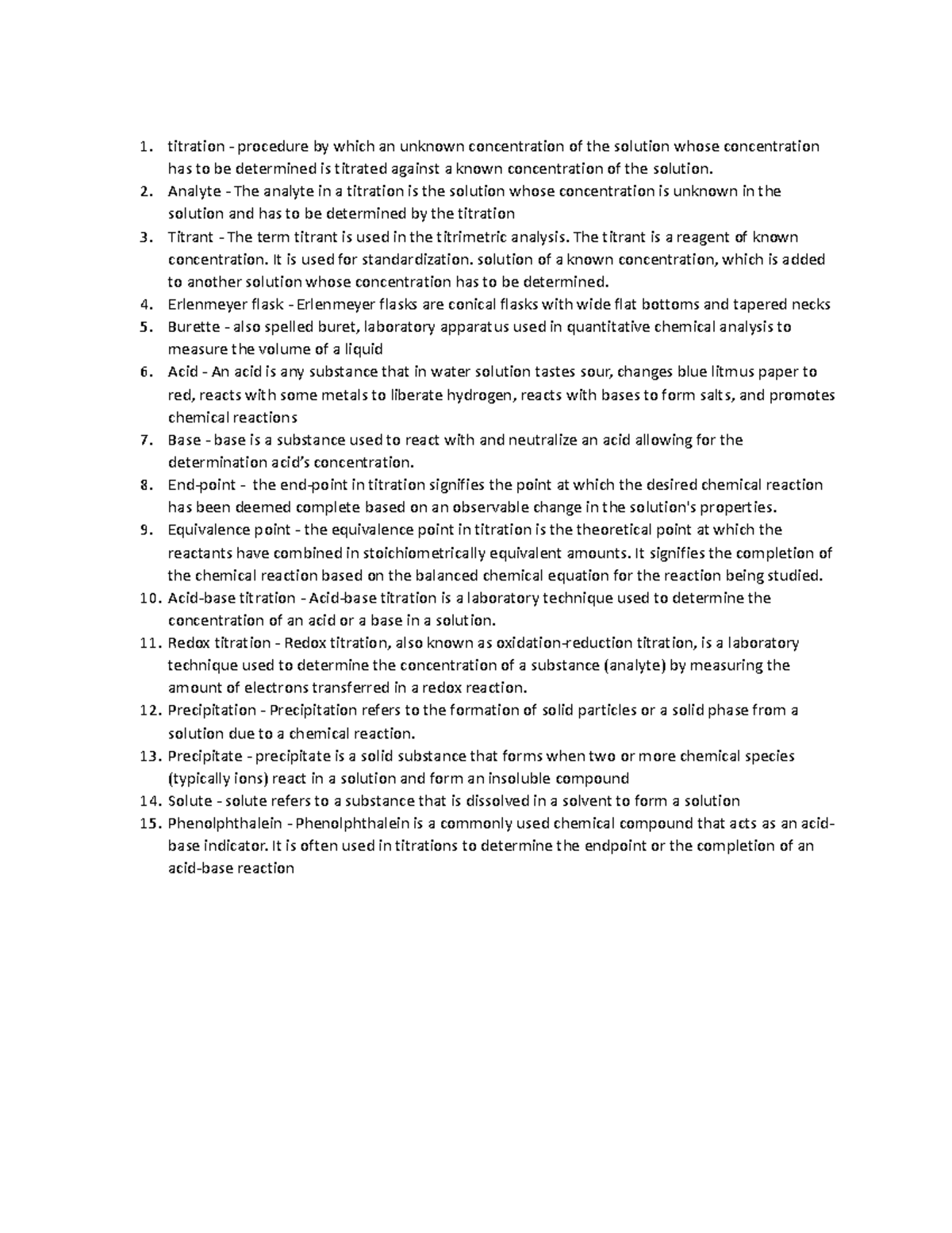 Definition of terms in titration titration procedure by which an